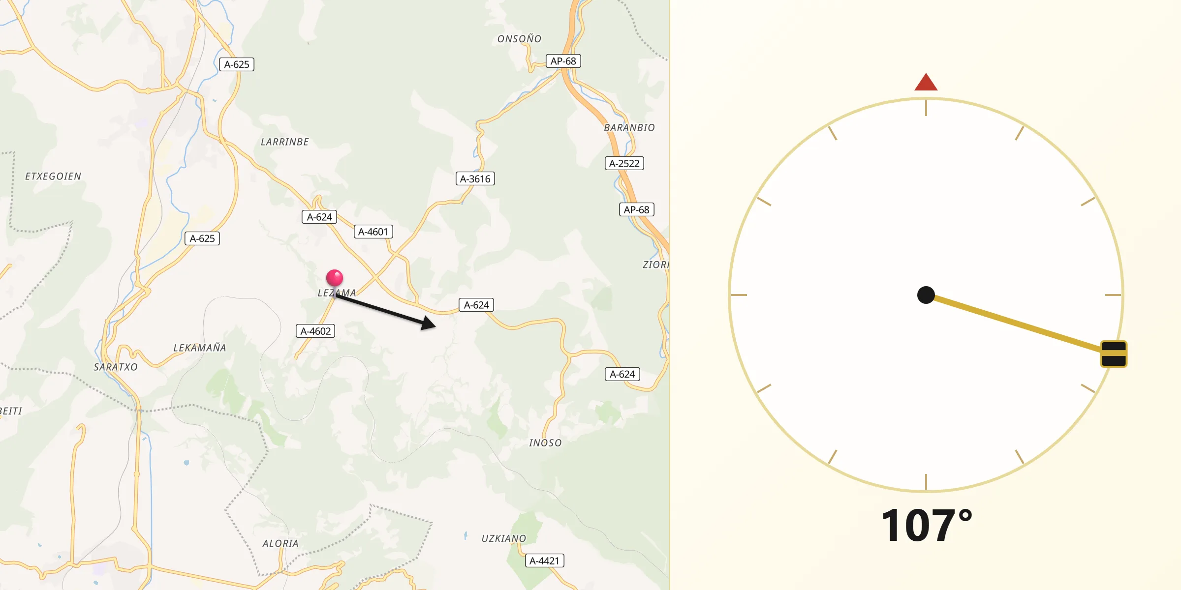 Dirección de la Qibla desde Lezama