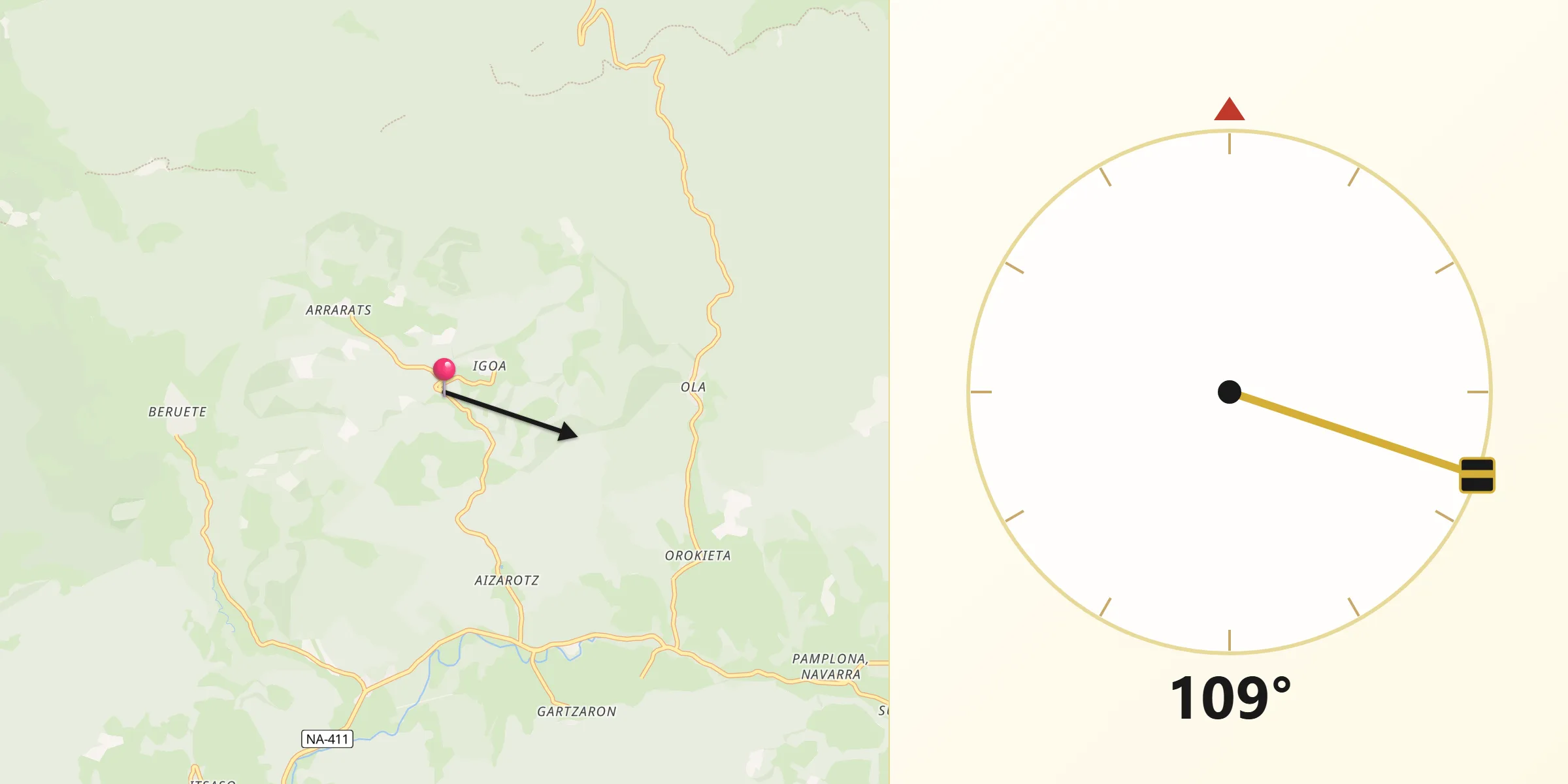 Dirección de la Qibla desde Basaburua