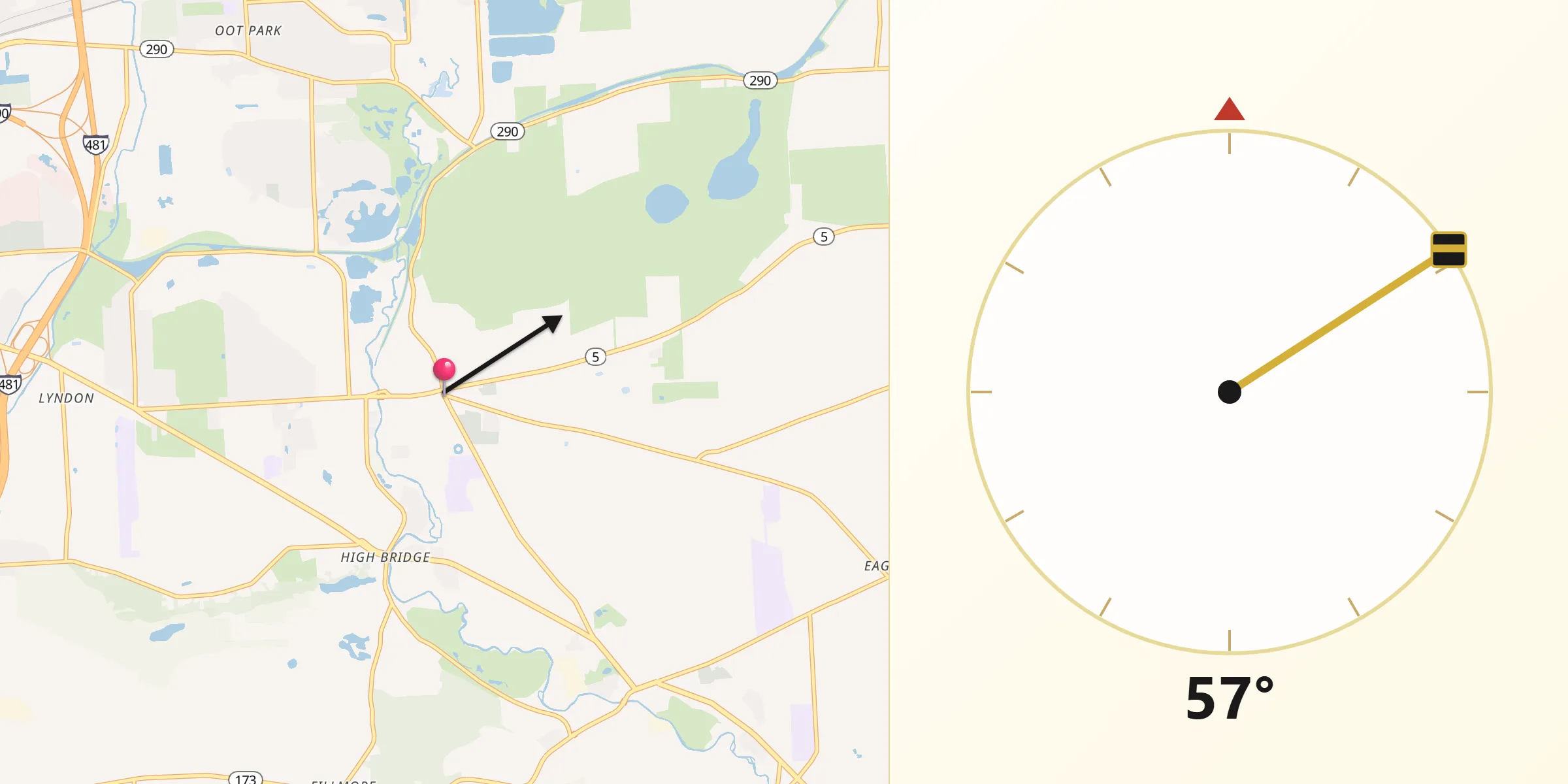 Dirección de la Qibla desde Fayetteville
