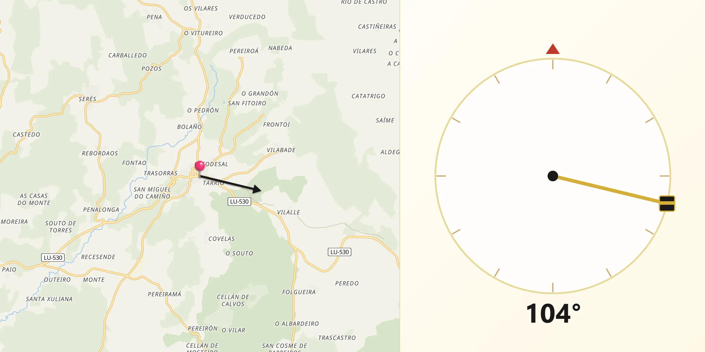 Dirección de la Qibla desde Castroverde