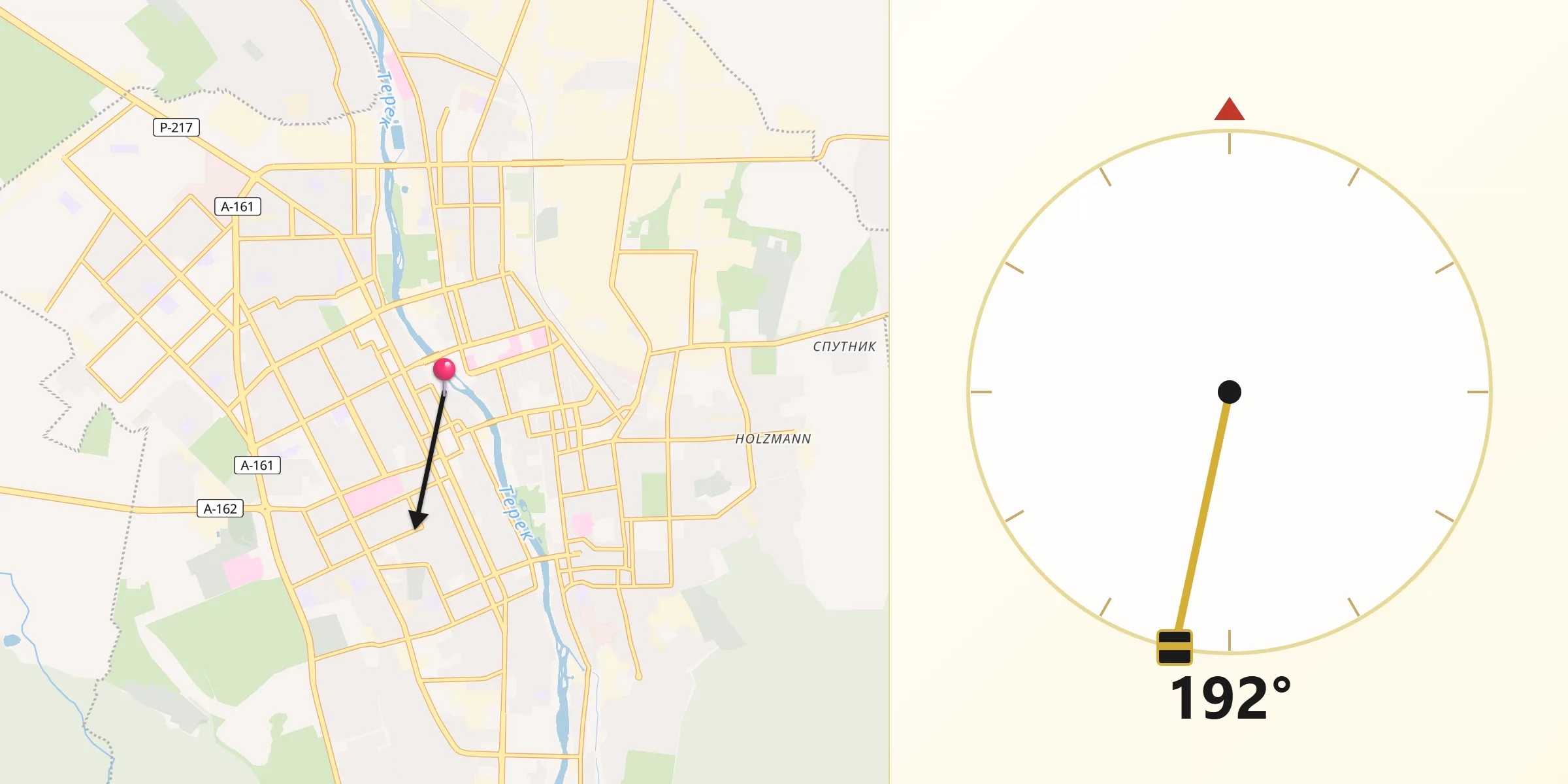 Direction vers la Qibla depuis Vladikavkaz