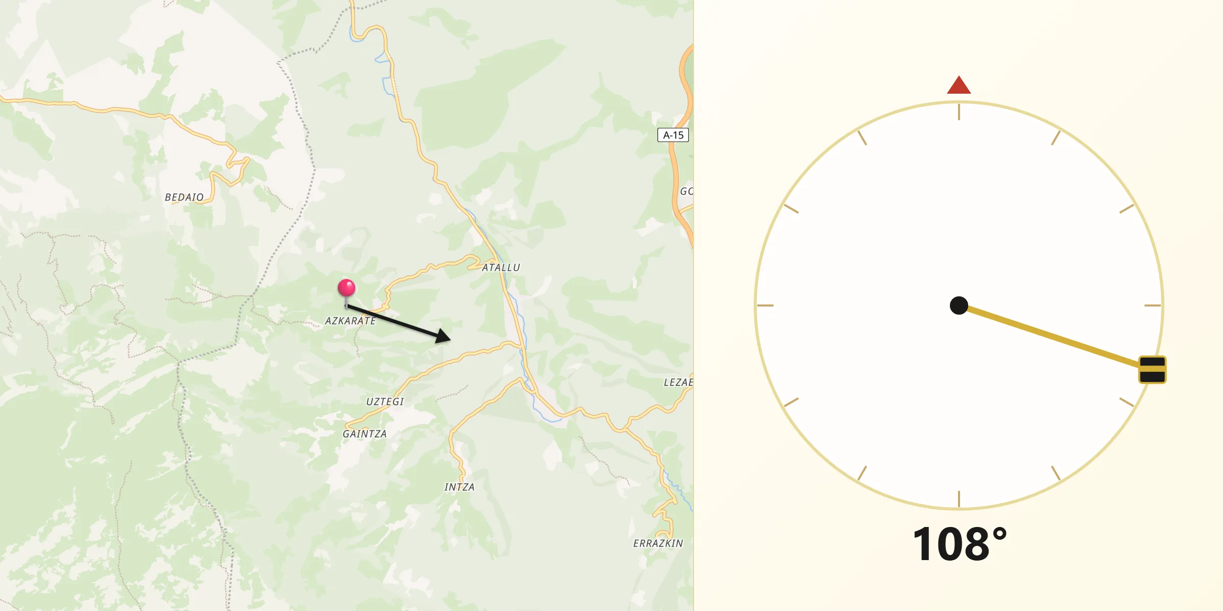 Dirección de la Qibla desde Araitz