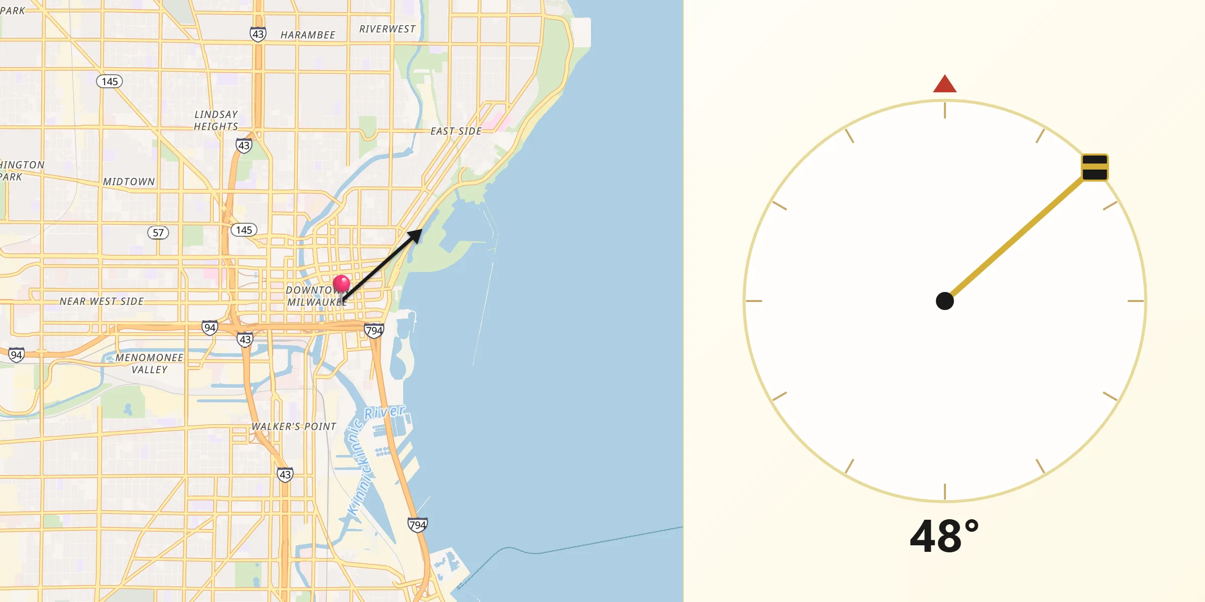 Direction vers la Qibla depuis Milwaukee