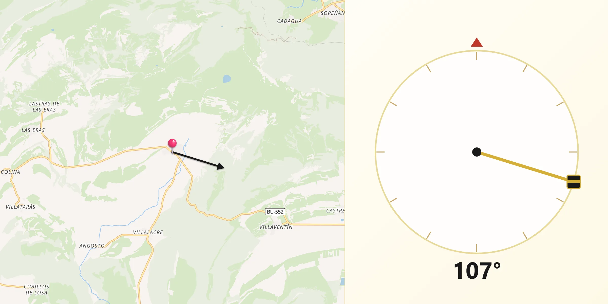Dirección de la Qibla desde Junta de Traslaloma