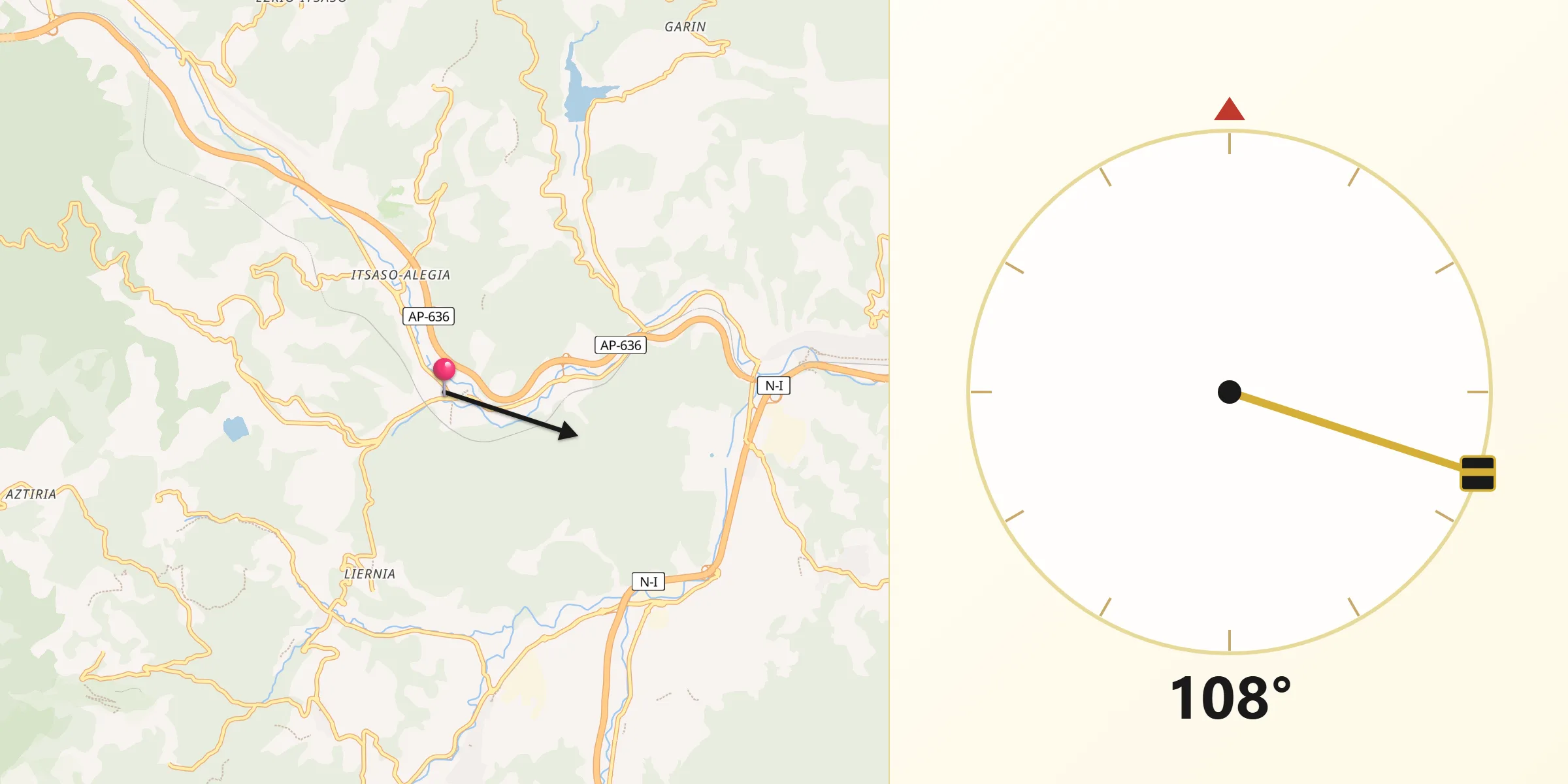 Dirección de la Qibla desde Ormaiztegi