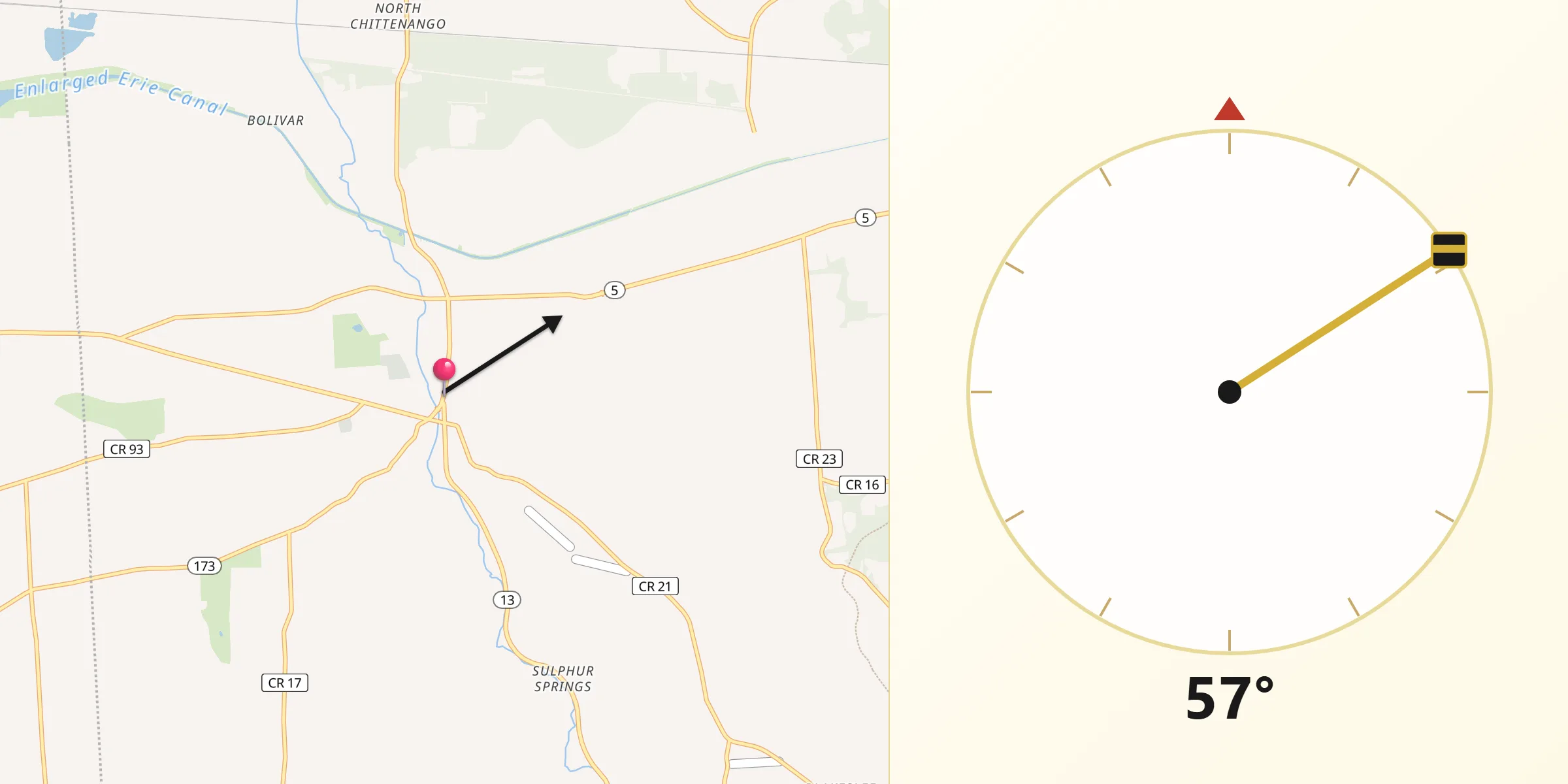 Qibla Direction from Chittenango