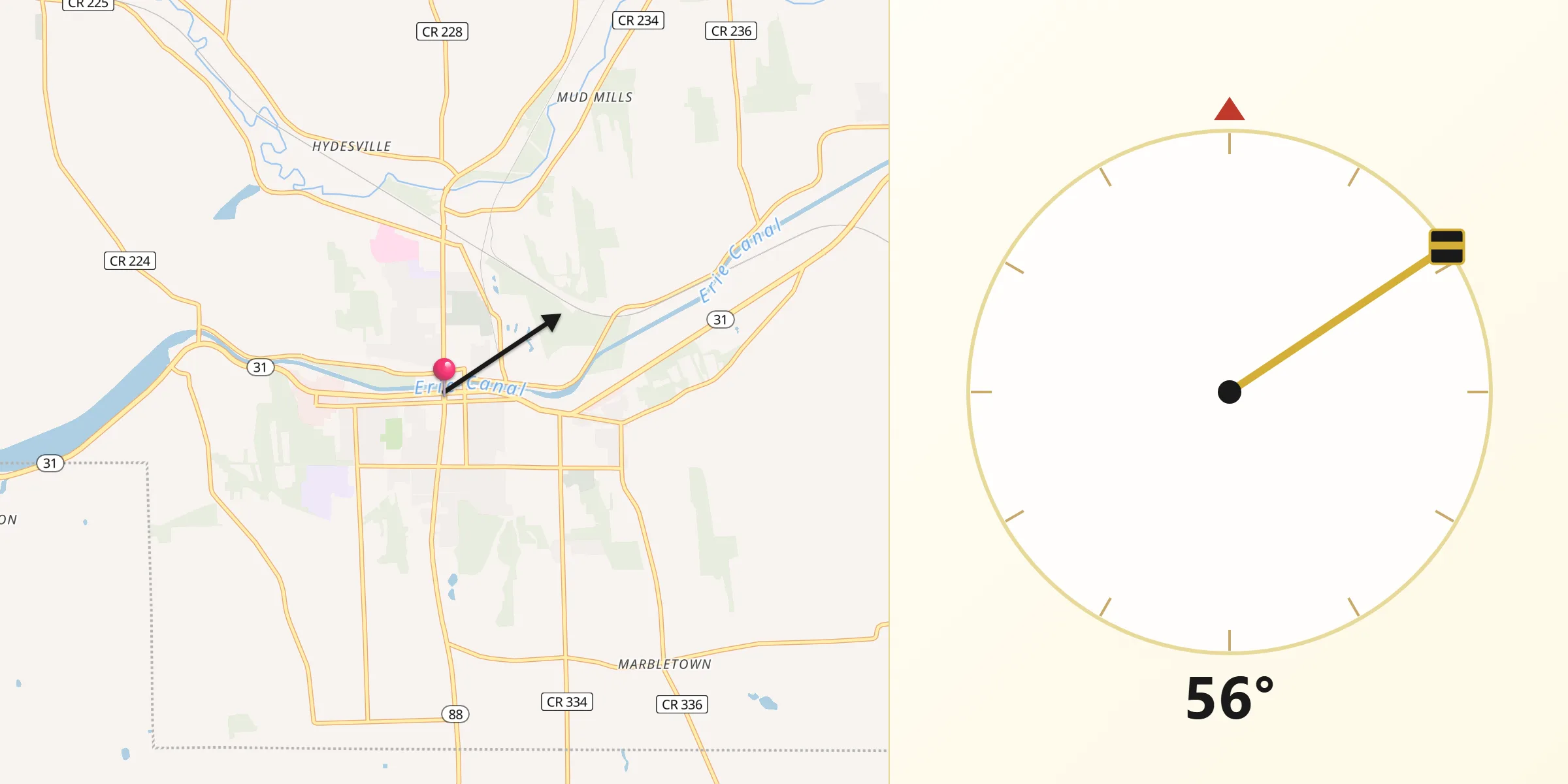Dirección de la Qibla desde Newark