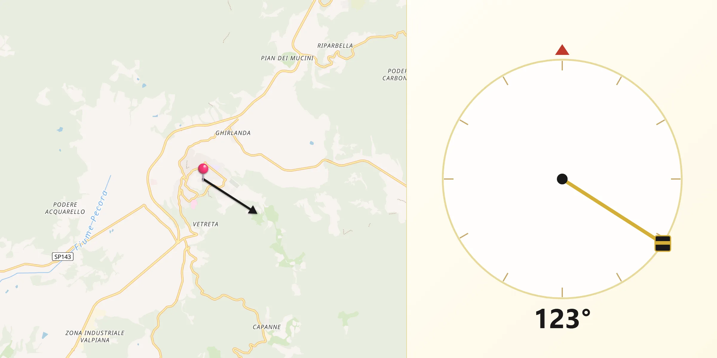 Direzione della Qibla da Massa Marittima