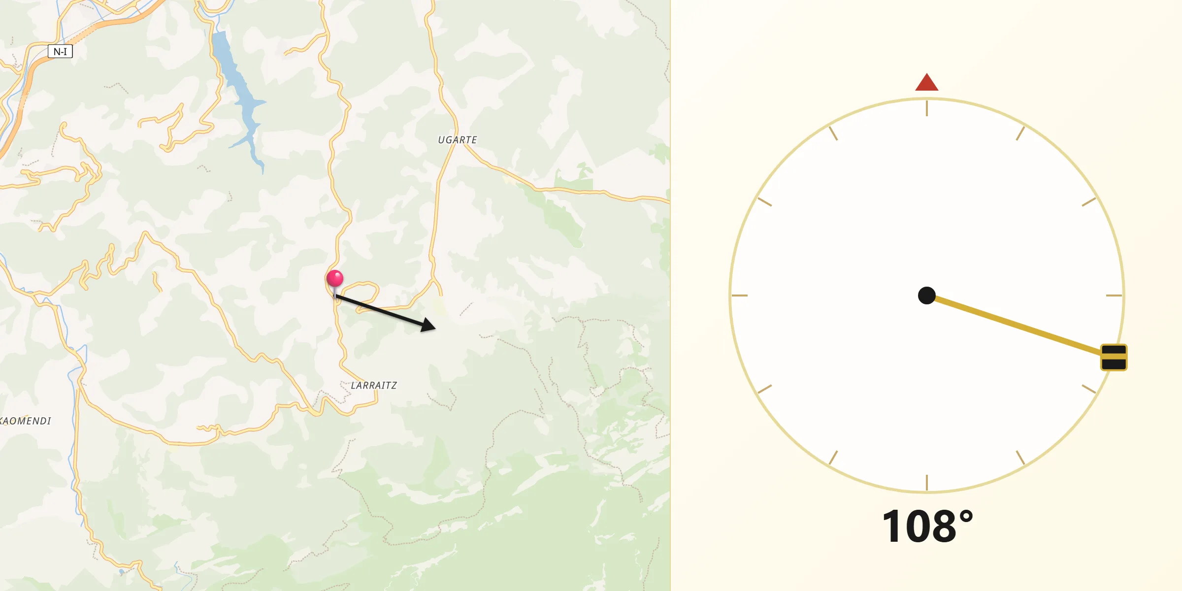 Dirección de la Qibla desde Abaltzisketa
