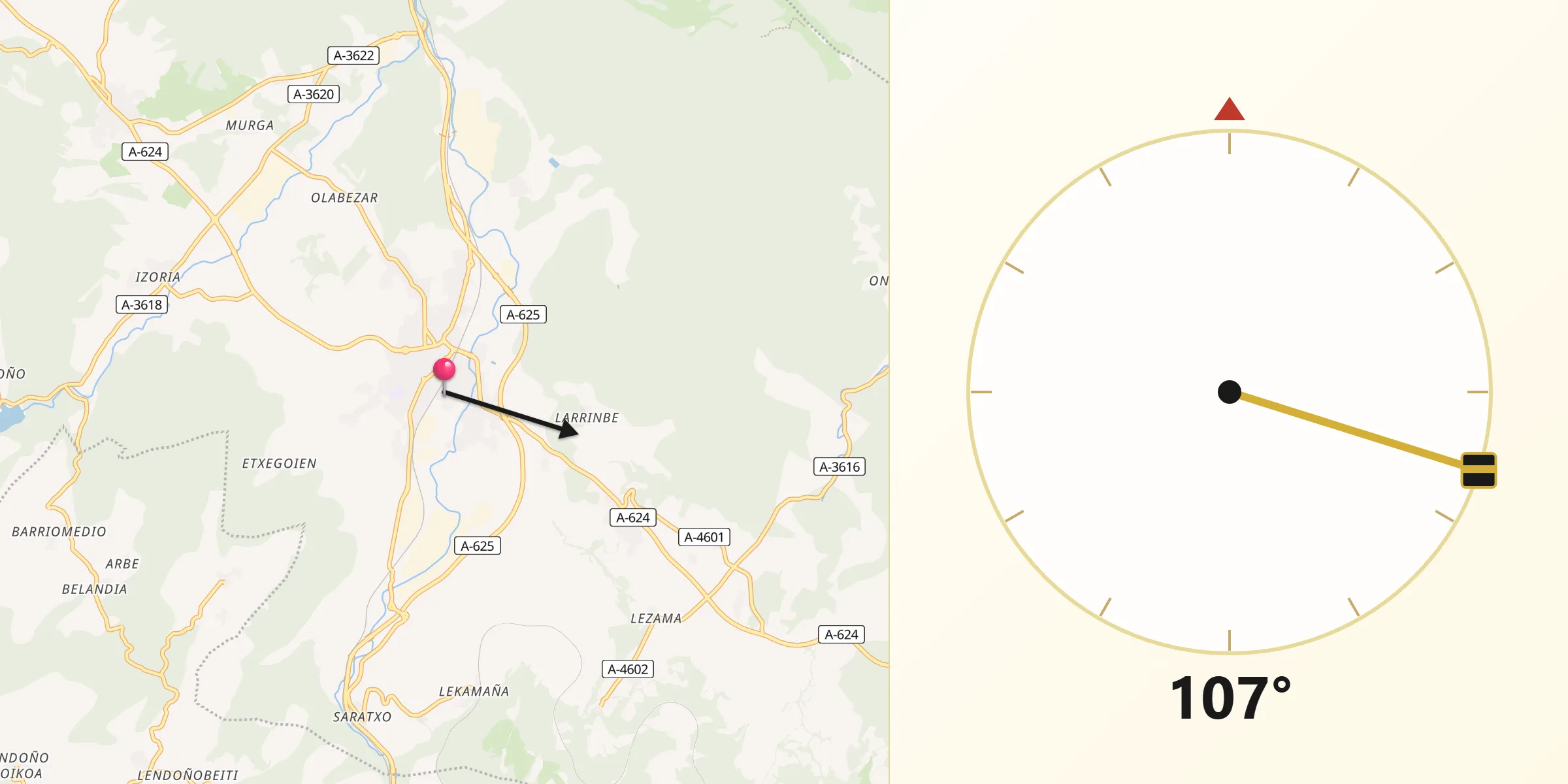 Dirección de la Qibla desde Amurrio