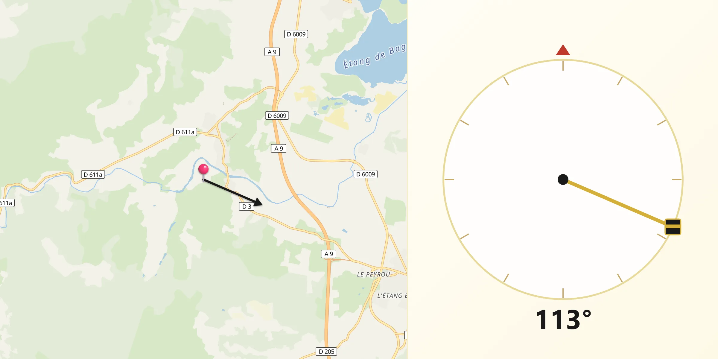 Direction vers la Qibla depuis Portel-des-Corbières