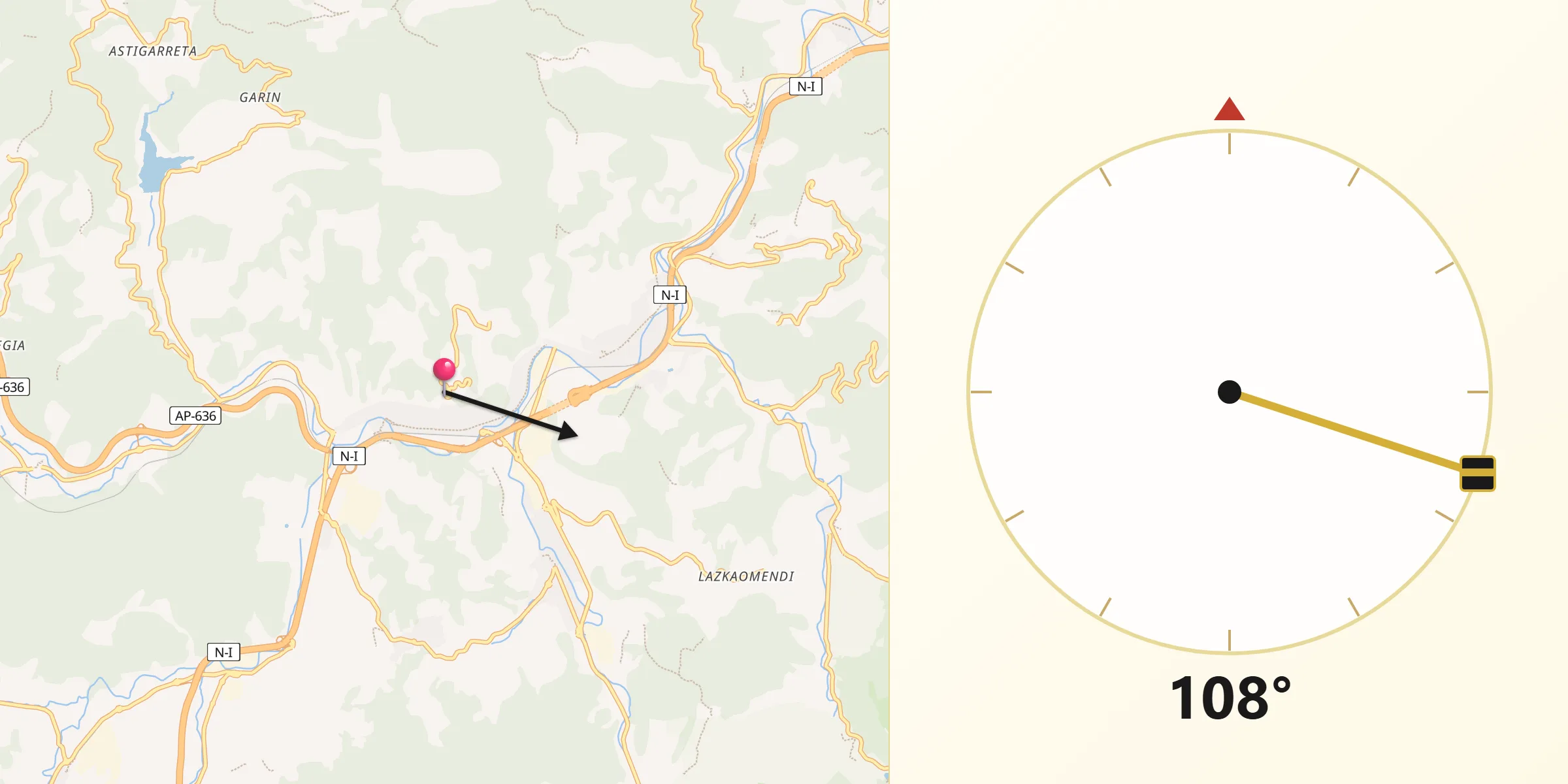 Dirección de la Qibla desde Beasain