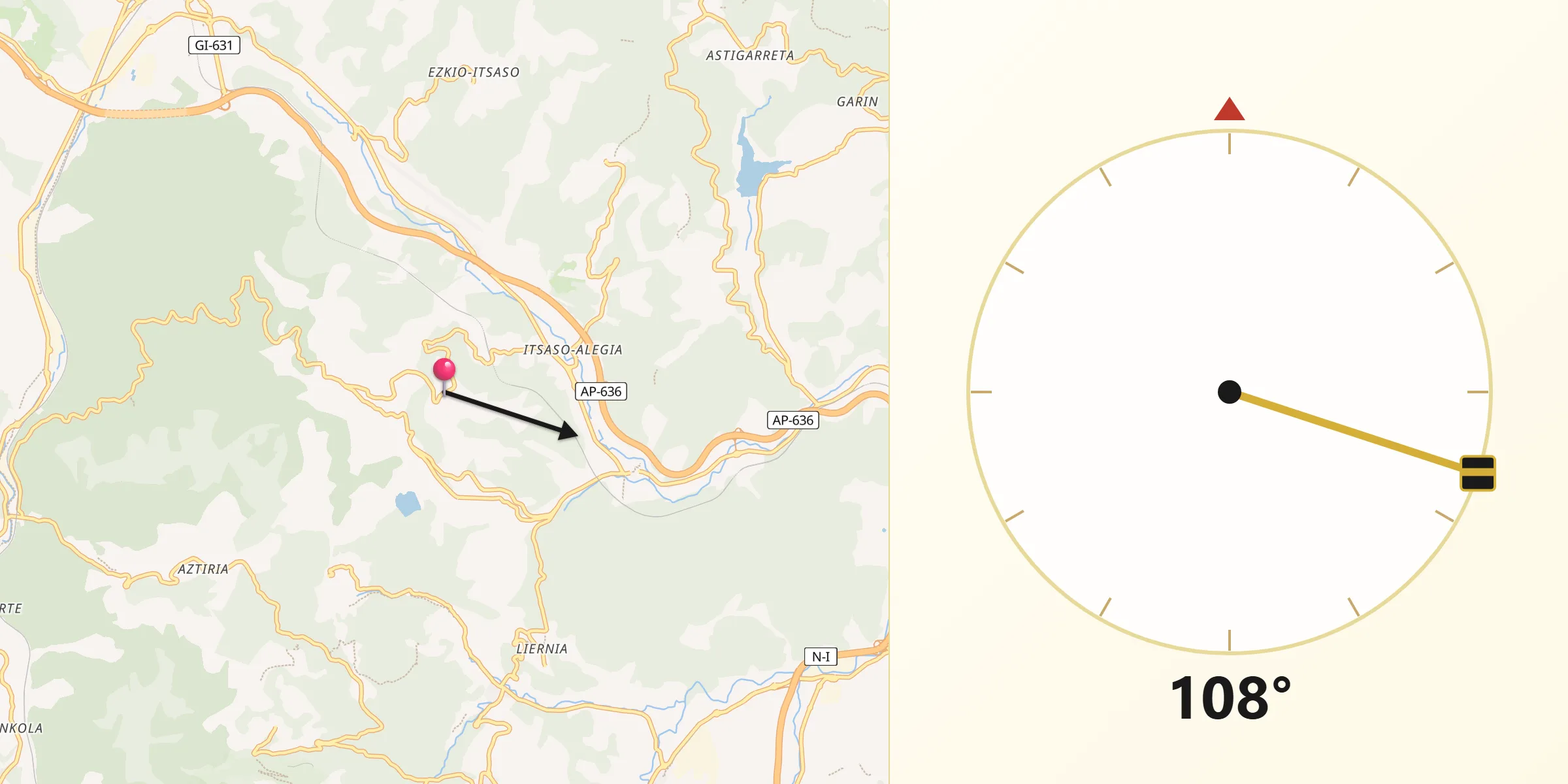 Dirección de la Qibla desde Gabiria