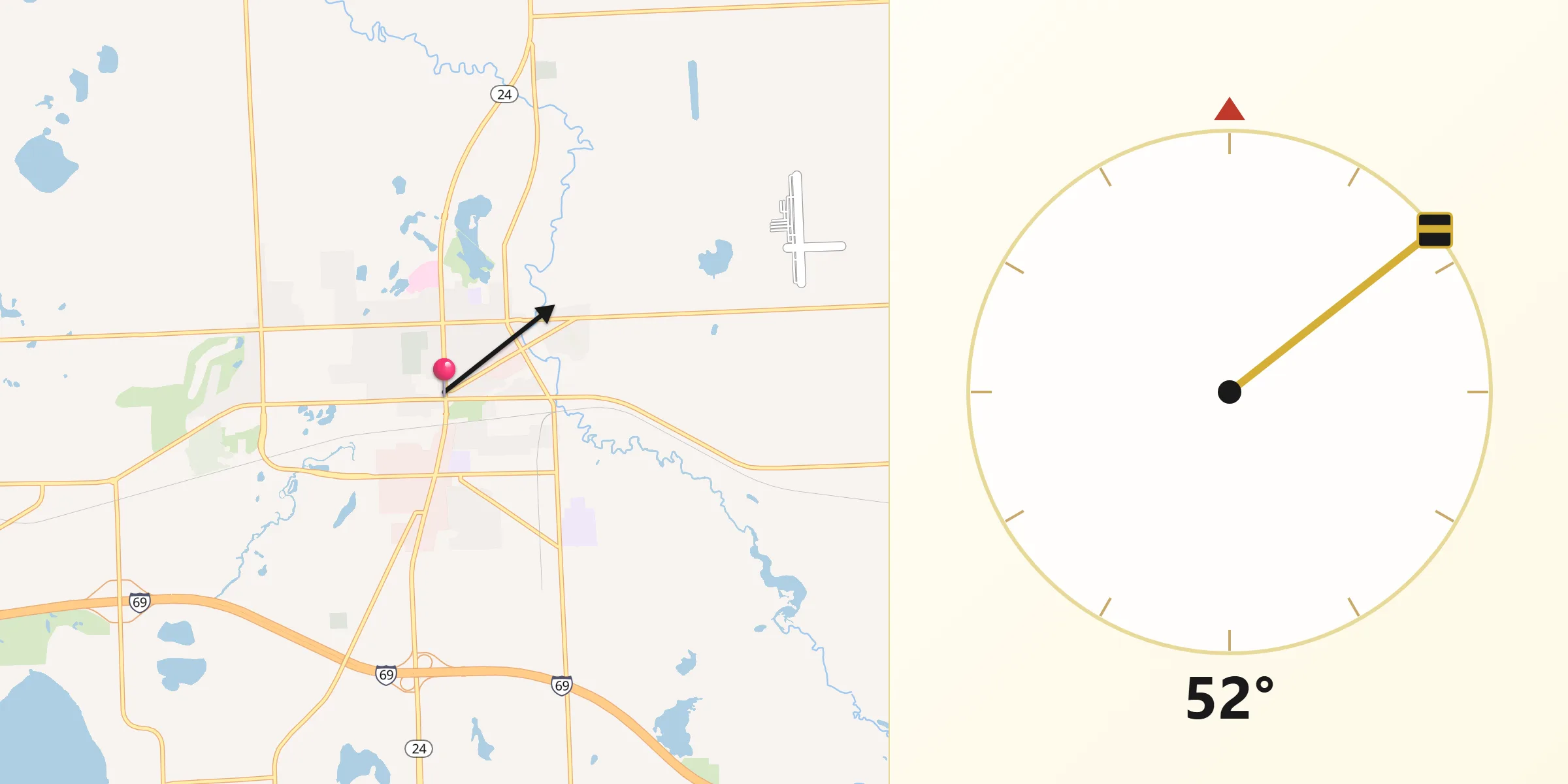 Qibla Direction from Lapeer