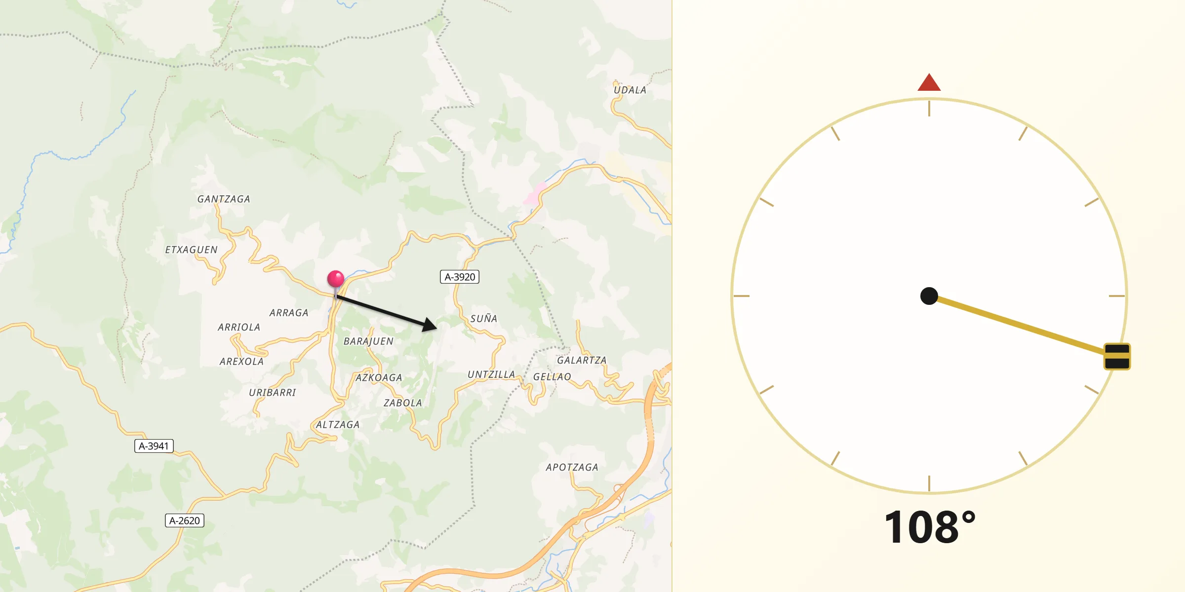 Dirección de la Qibla desde Aramaio