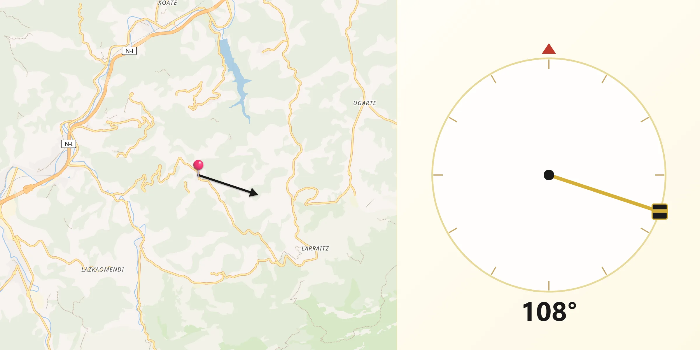 Dirección de la Qibla desde Gaintza