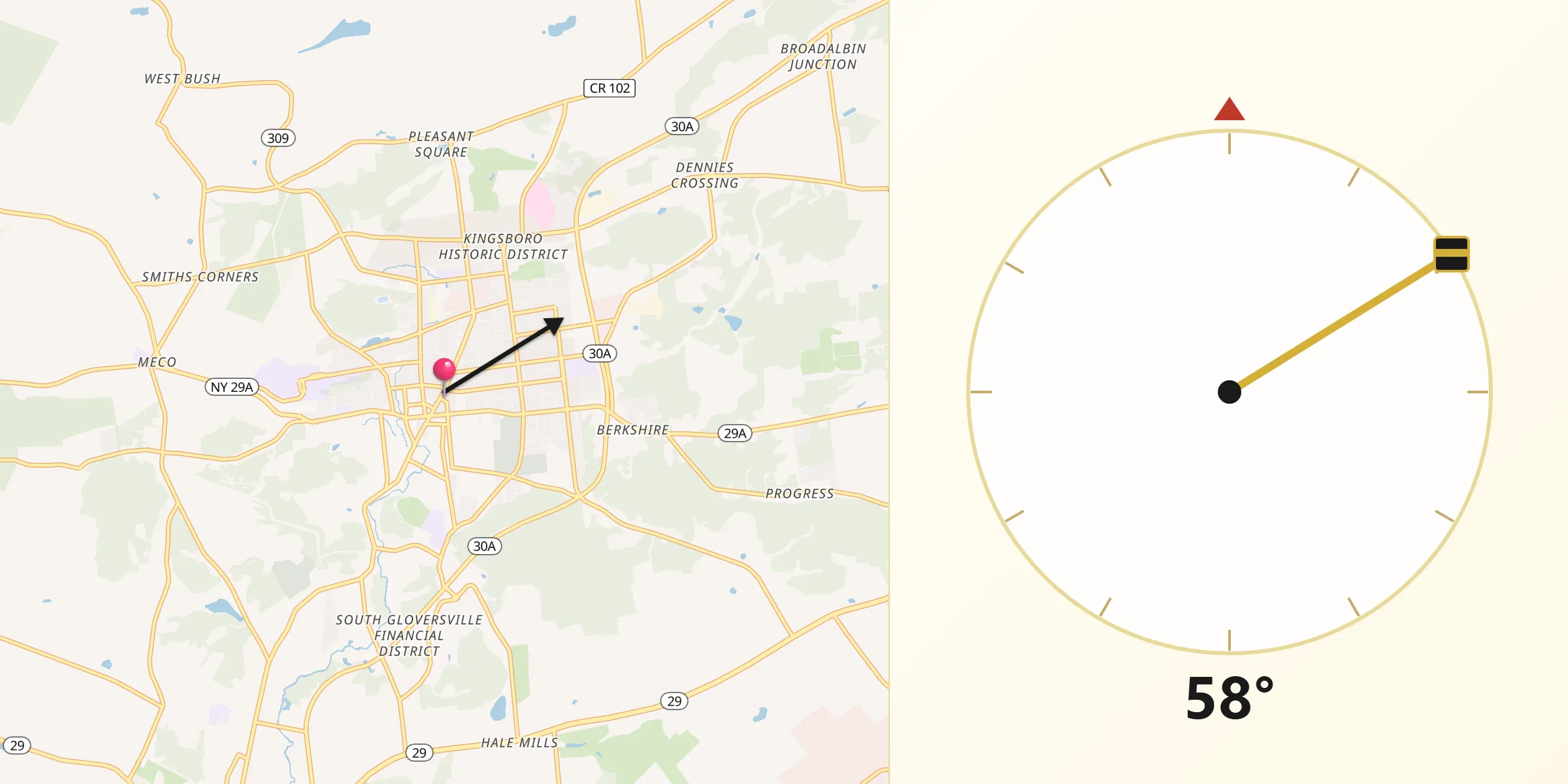 Qibla Direction from Gloversville