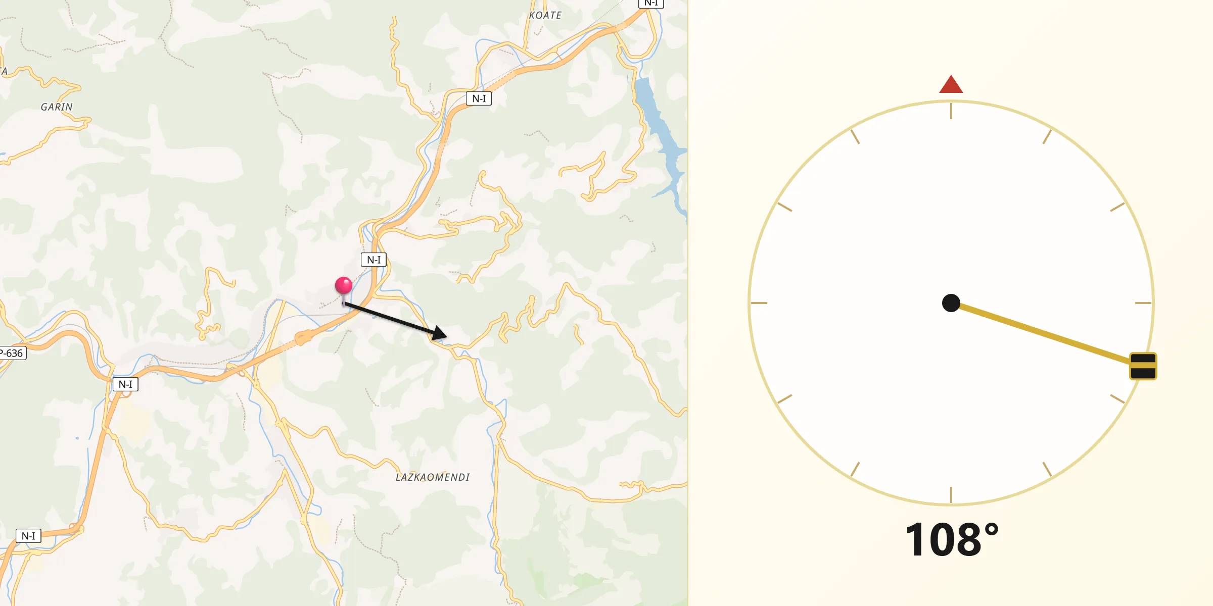 Dirección de la Qibla desde Ordizia