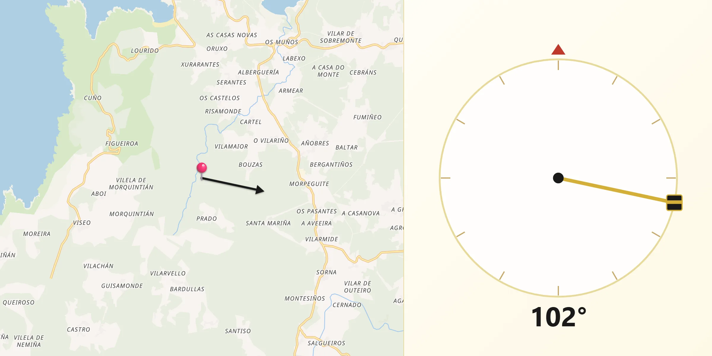 Dirección de la Qibla desde Muxía
