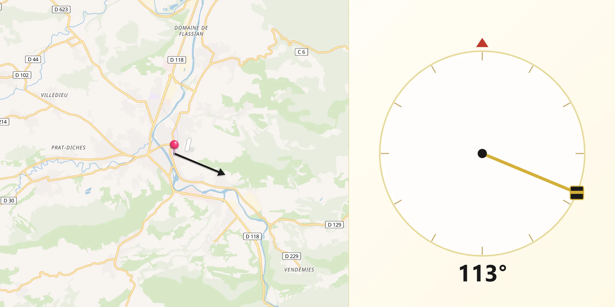 Direction vers la Qibla depuis Limoux