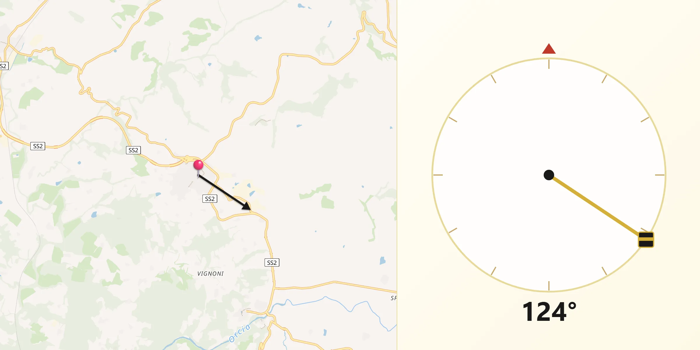 Direzione della Qibla da San Quirico d'Orcia
