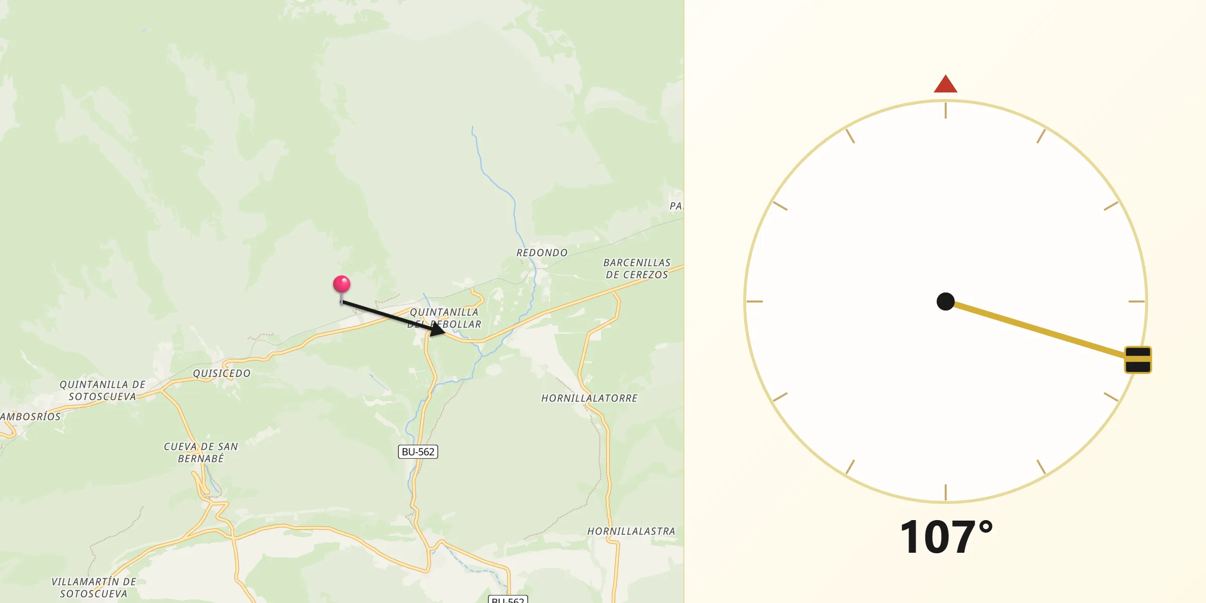 Dirección de la Qibla desde Merindad de Sotoscueva