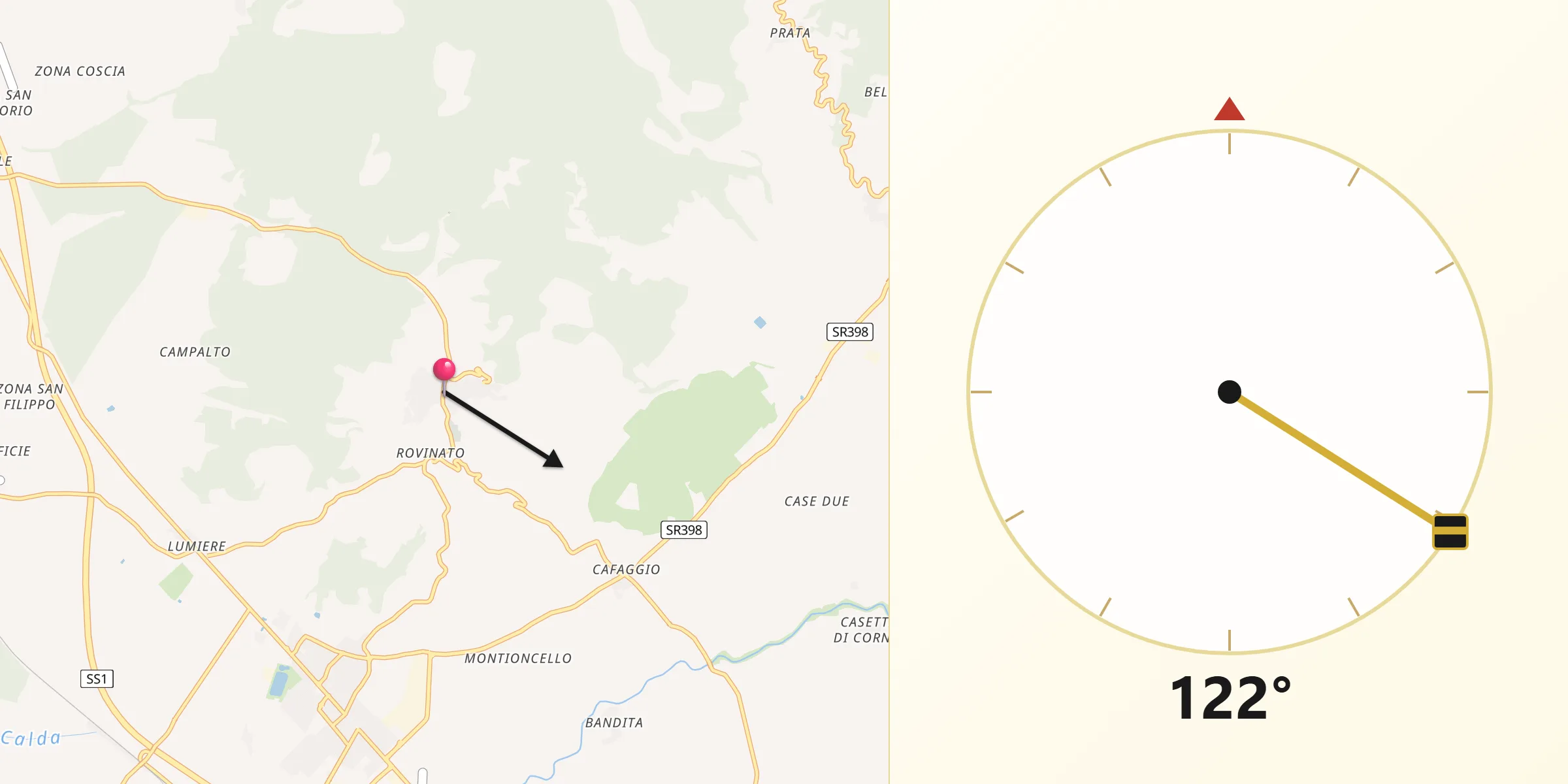 Direzione della Qibla da Campiglia Marittima