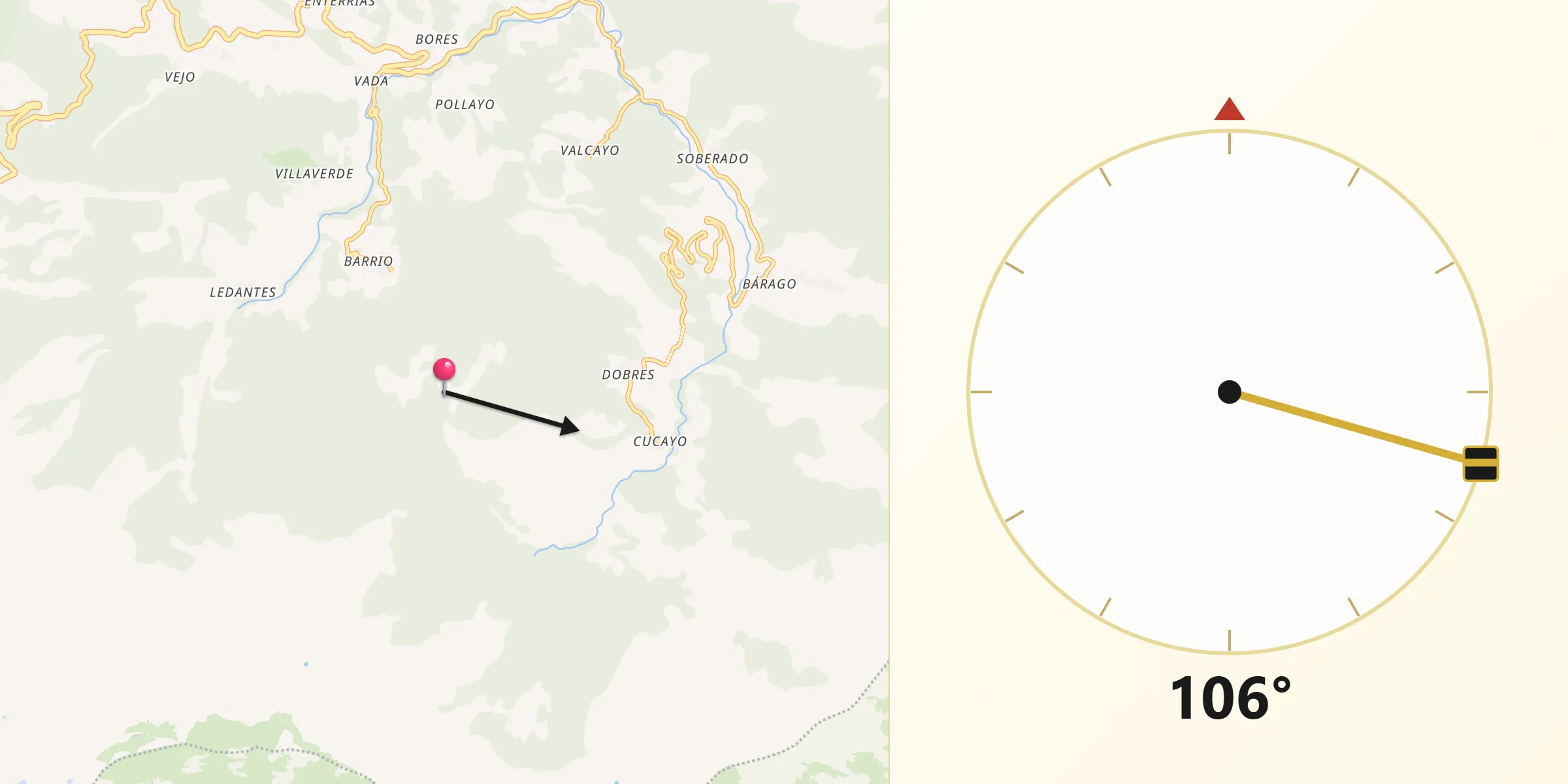 Dirección de la Qibla desde Vega de Liébana