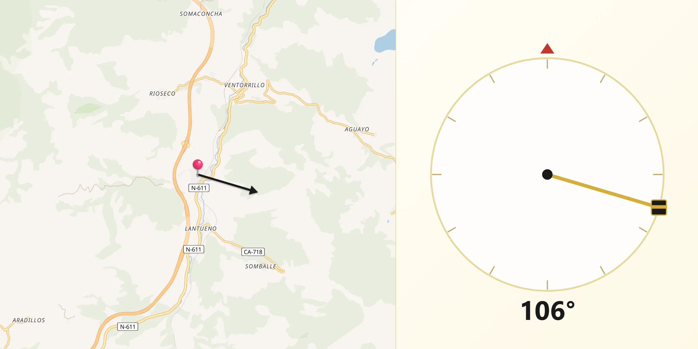 Dirección de la Qibla desde Santiurde de Reinosa