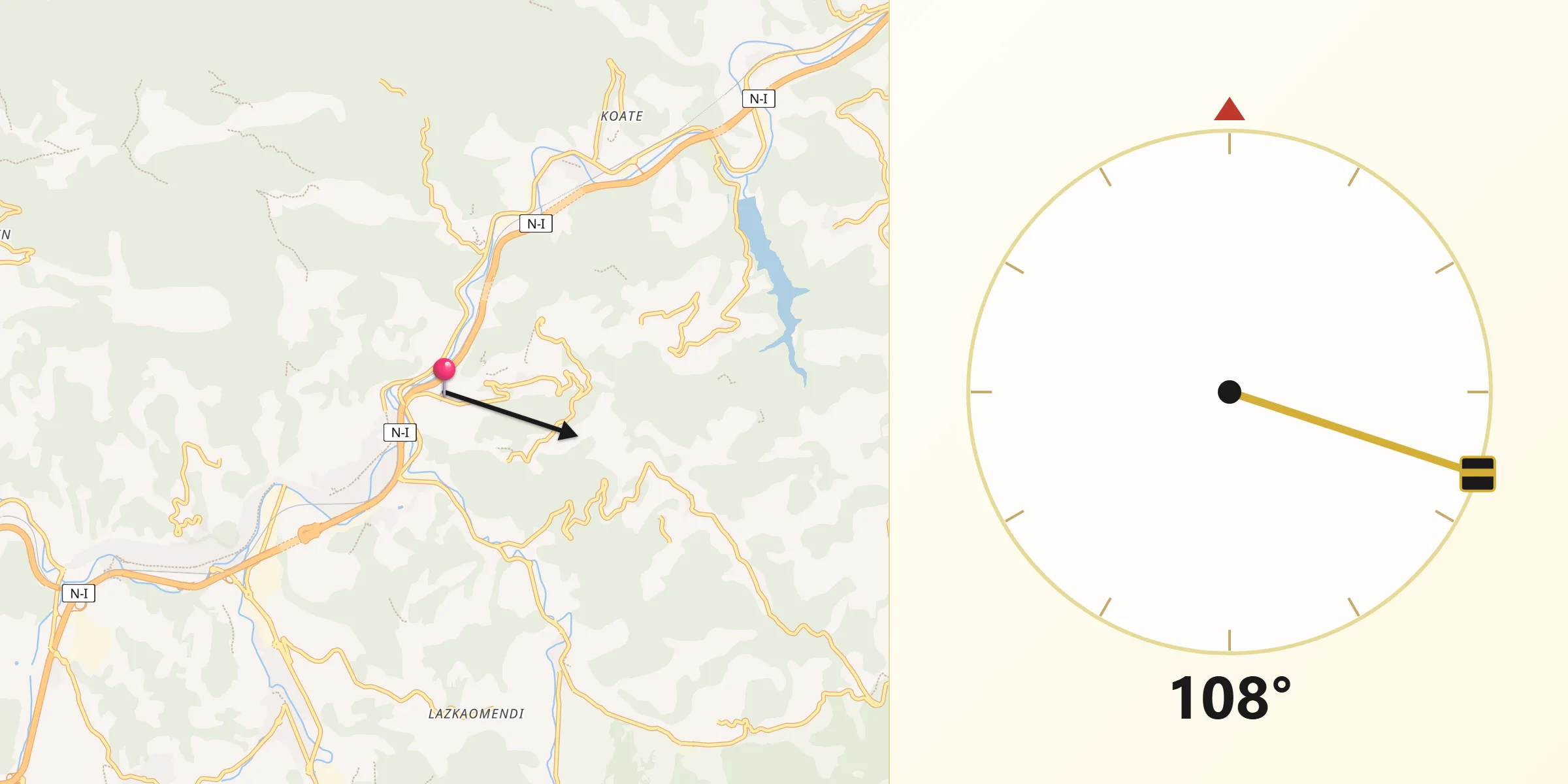 Dirección de la Qibla desde Arama