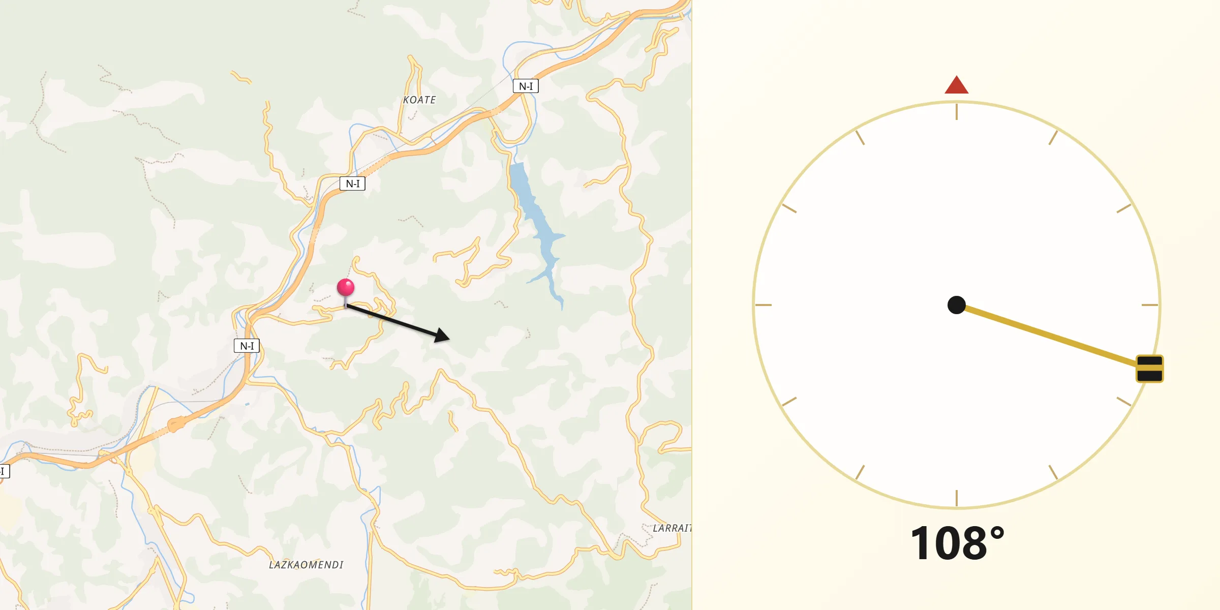 Dirección de la Qibla desde Altzaga