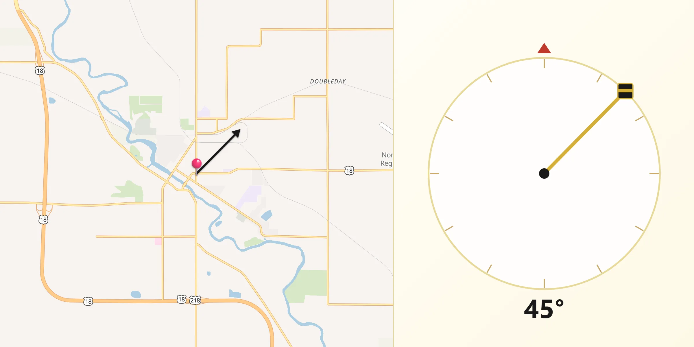 Qibla Direction from Charles City
