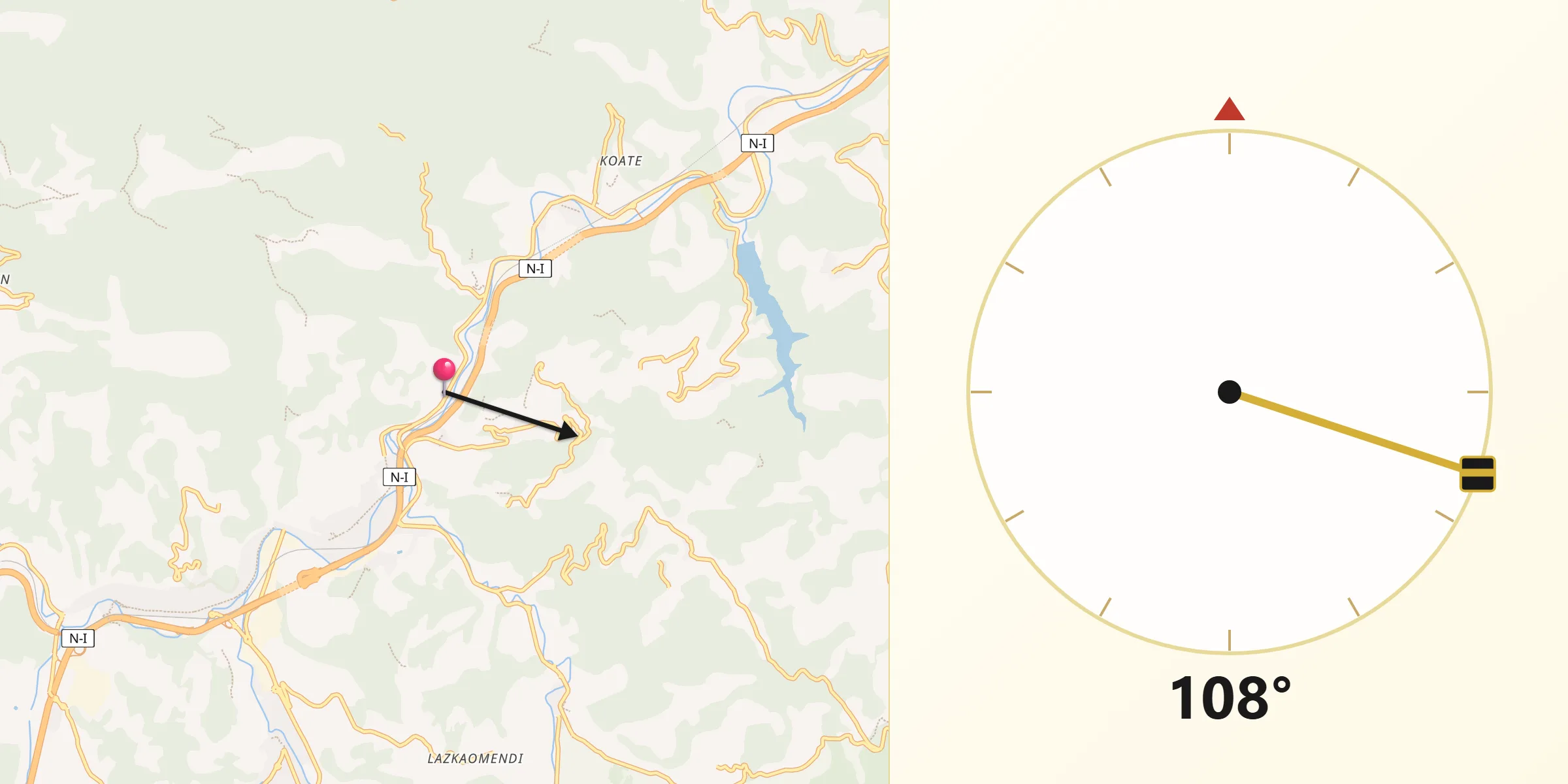 Dirección de la Qibla desde Itsasondo