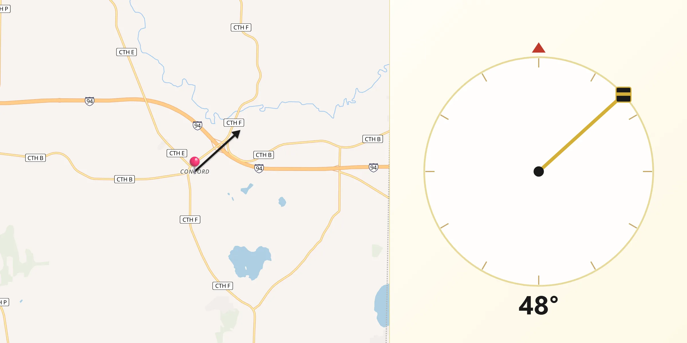 Dirección de la Qibla desde Concord
