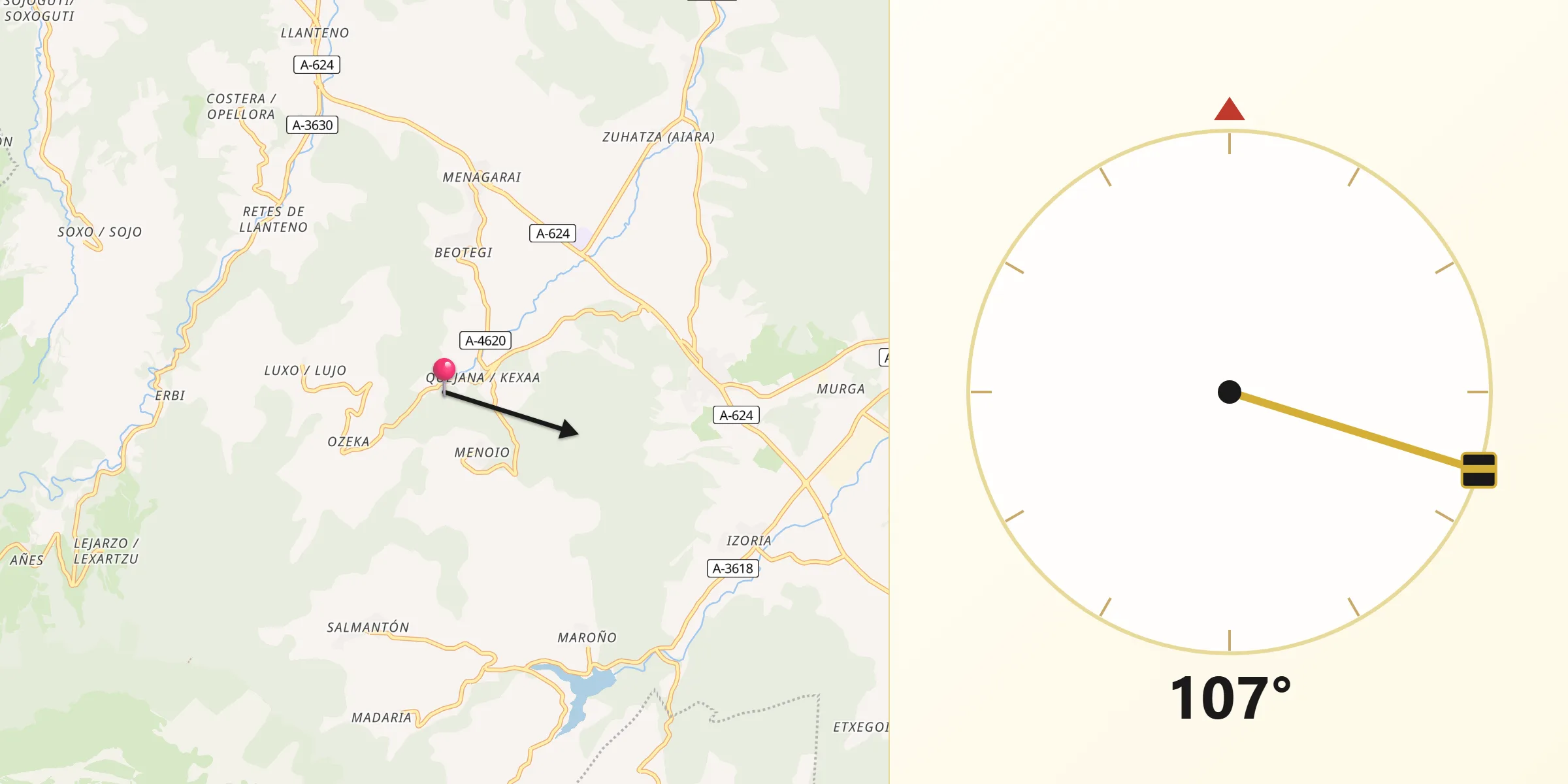 Dirección de la Qibla desde Ayala/Aiara