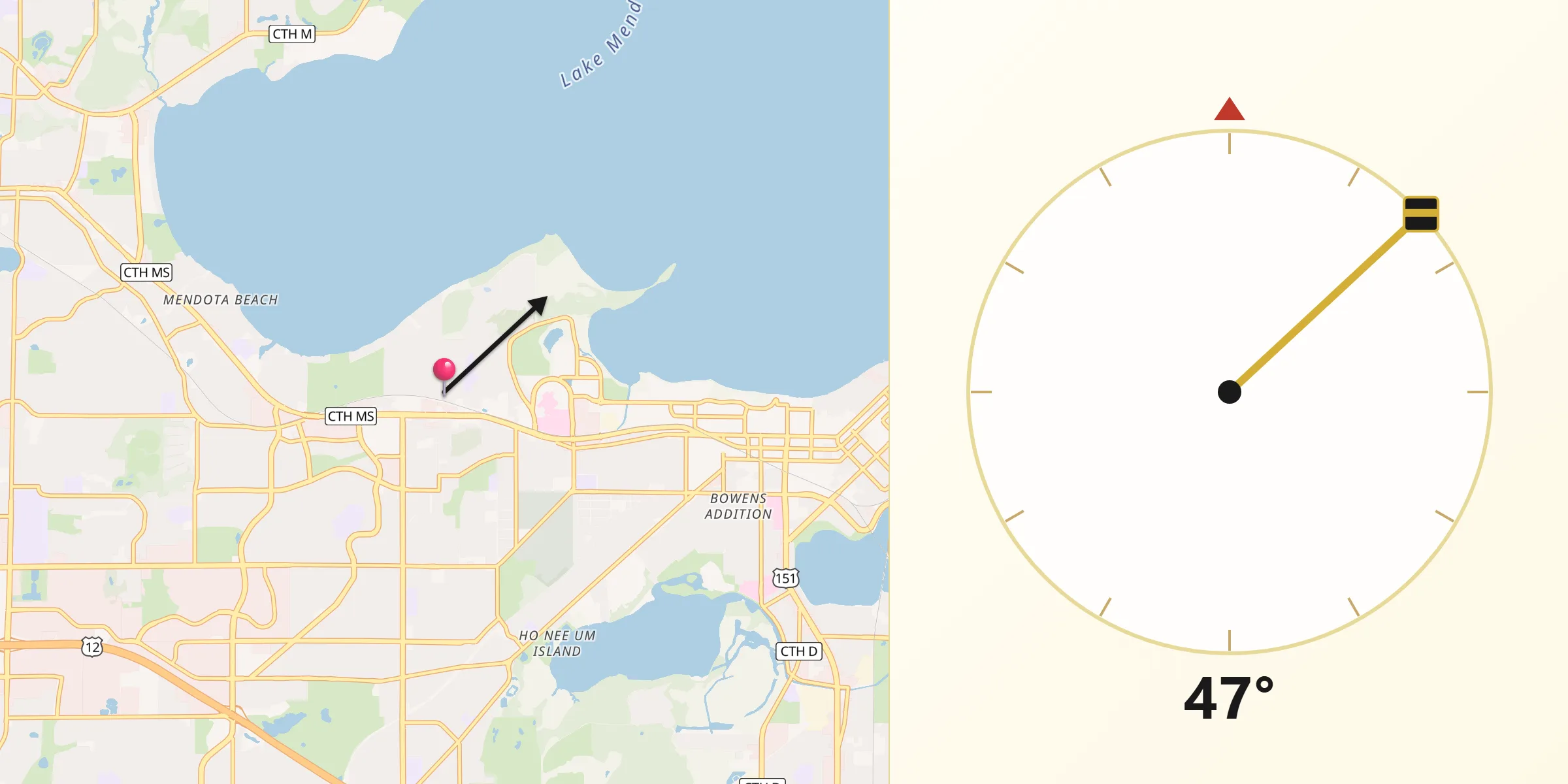 Qibla Direction from Shorewood Hills