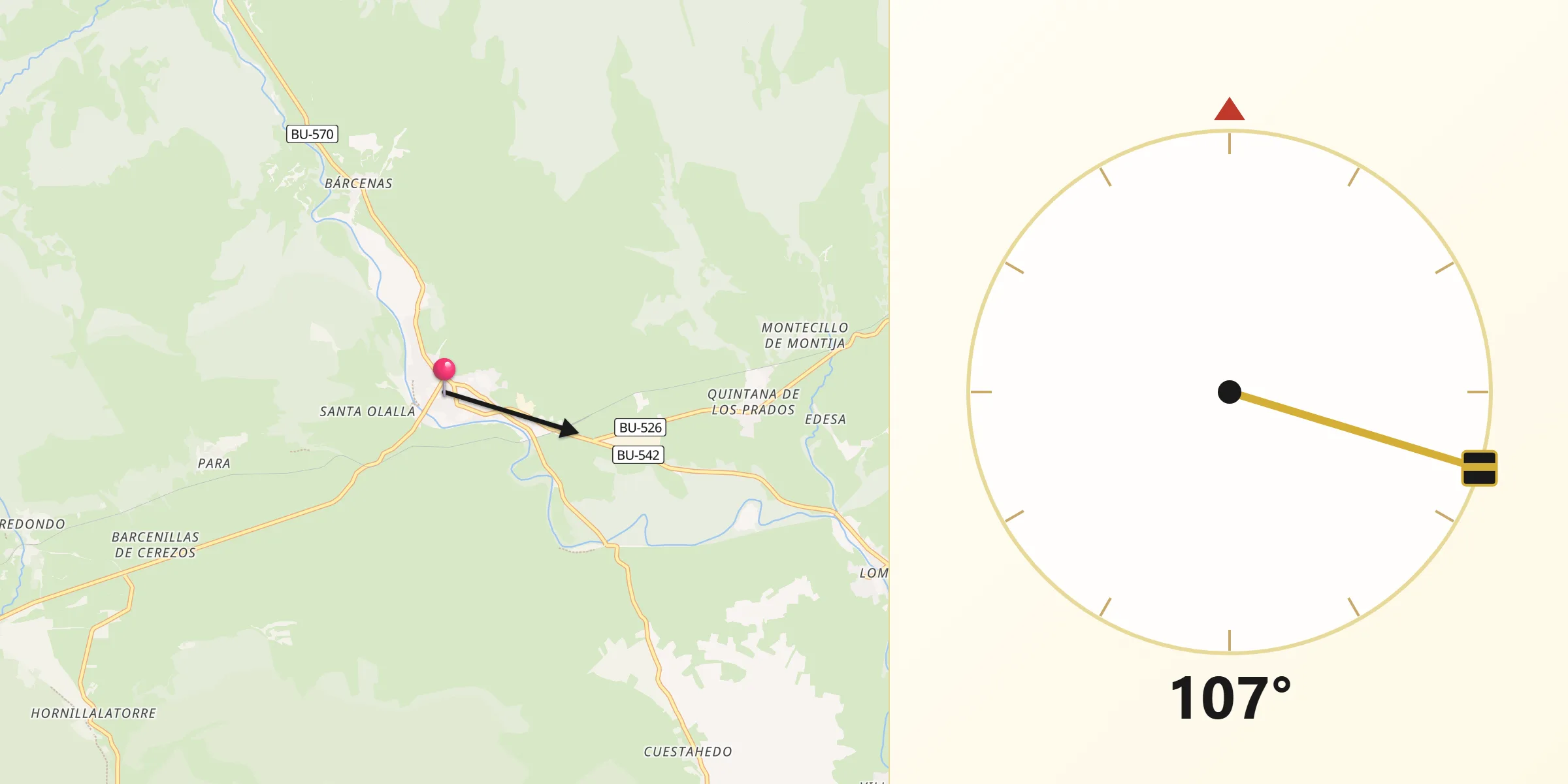 Dirección de la Qibla desde Espinosa de los Monteros