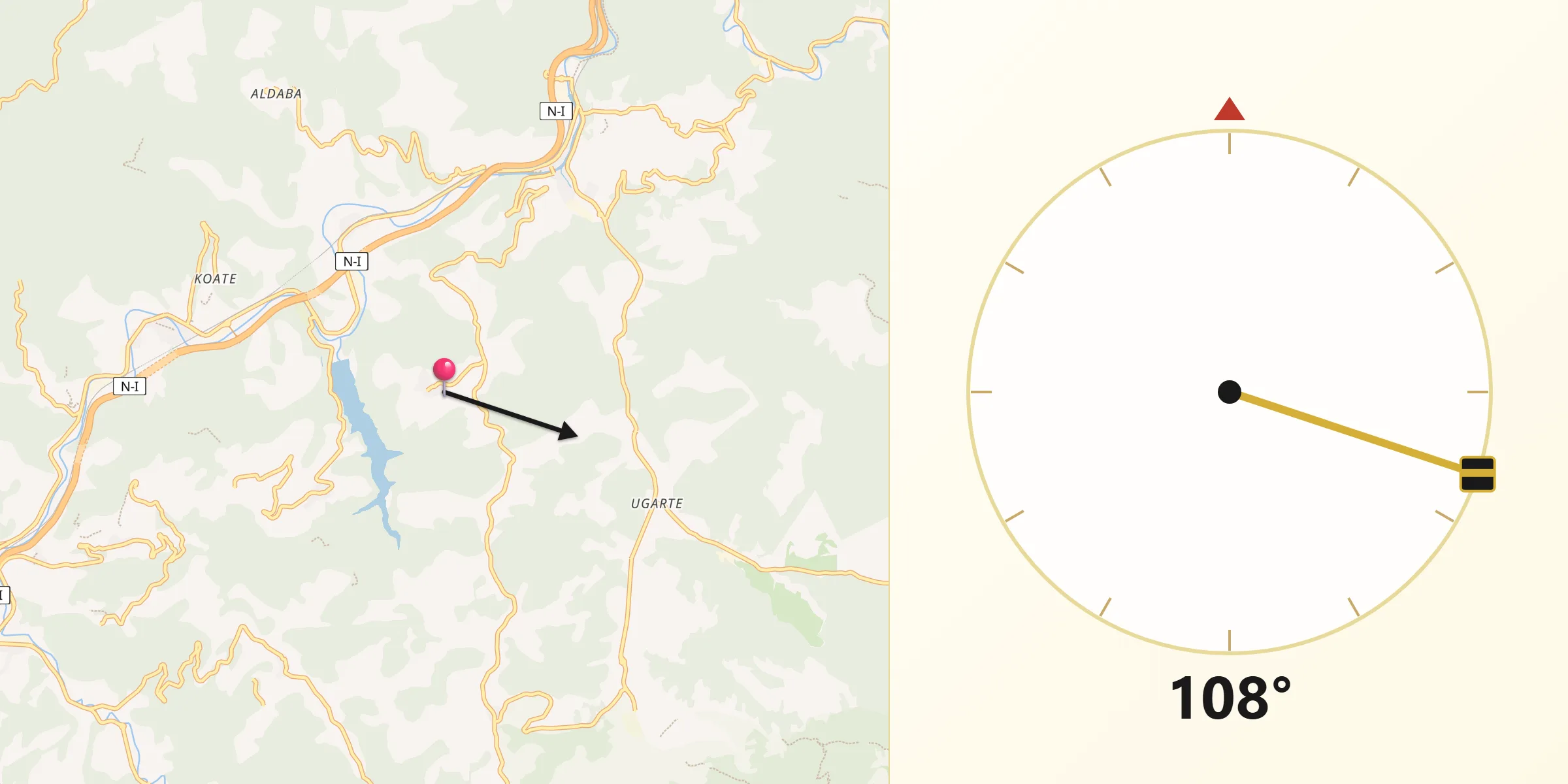 Dirección de la Qibla desde Orendain