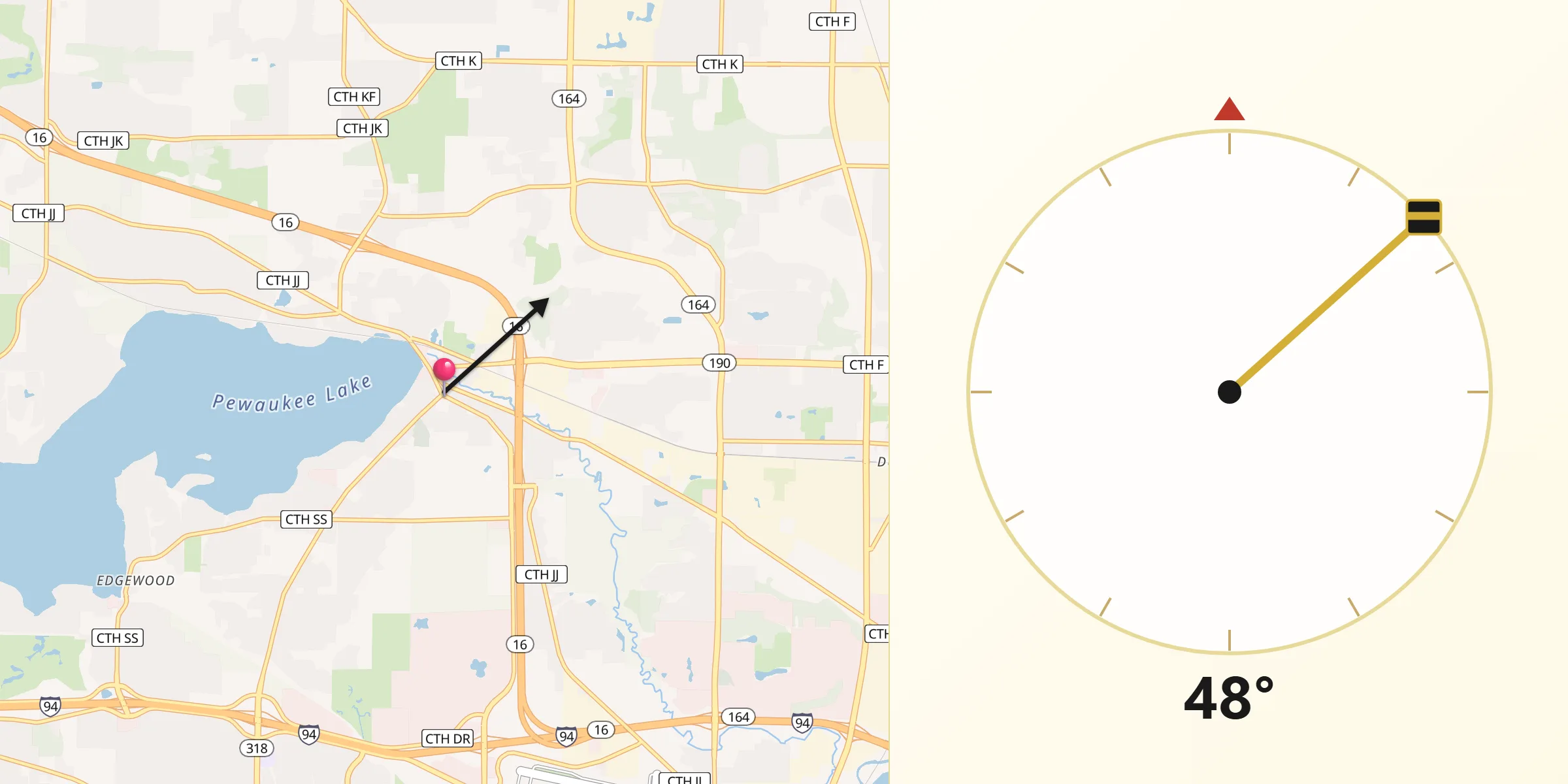 Qibla Direction from Pewaukee