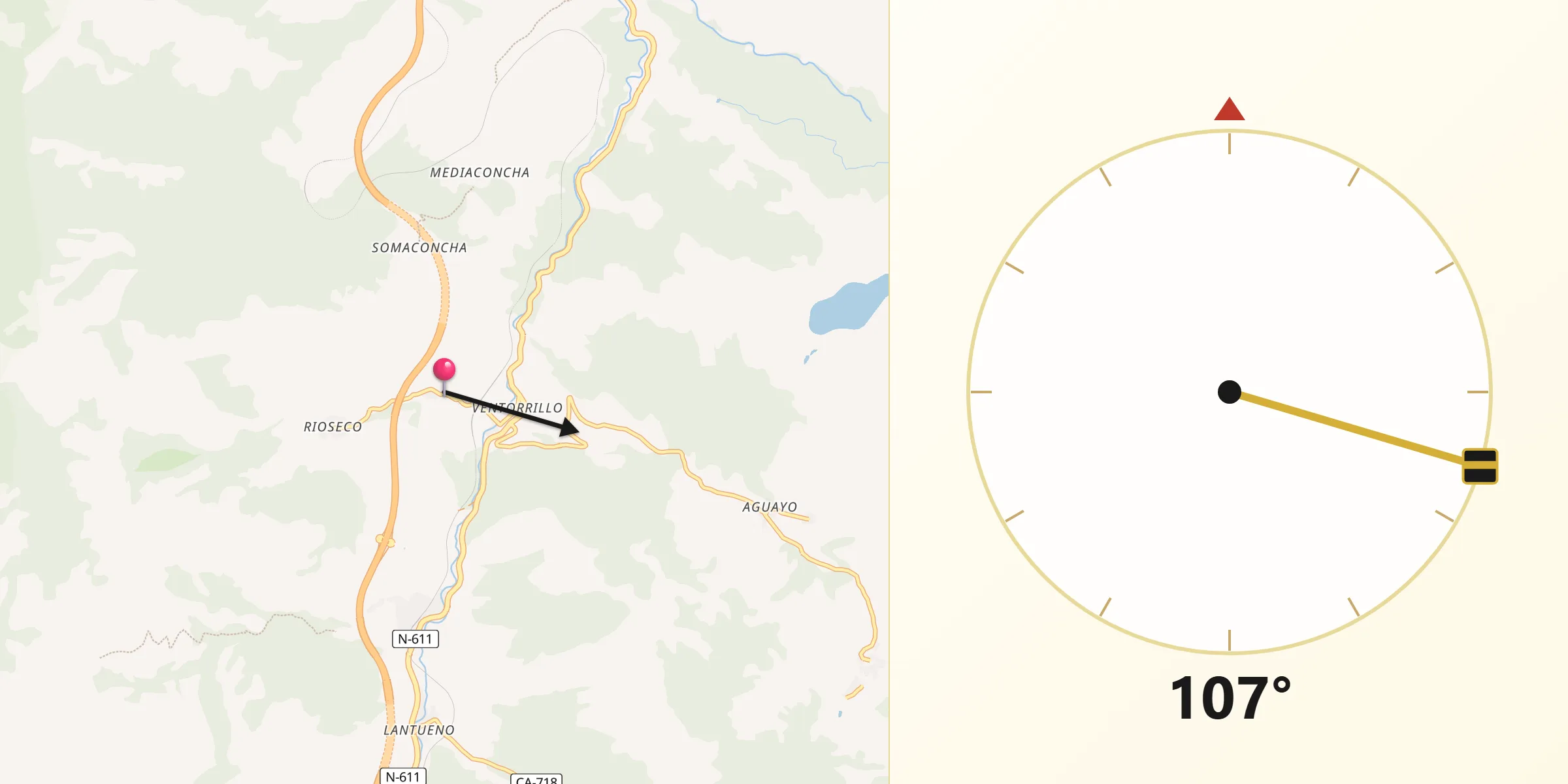 Dirección de la Qibla desde Pesquera