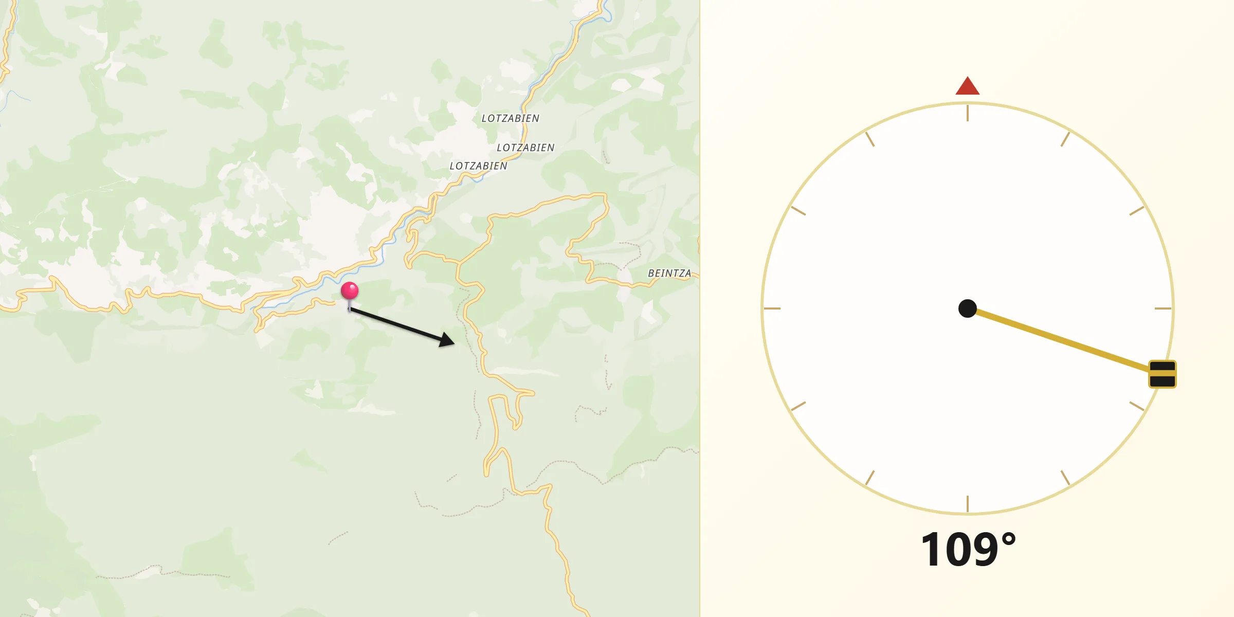 Dirección de la Qibla desde Eratsun