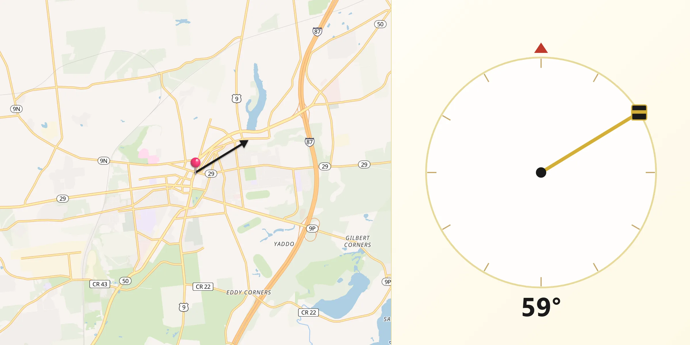 Qibla Direction from Saratoga Springs