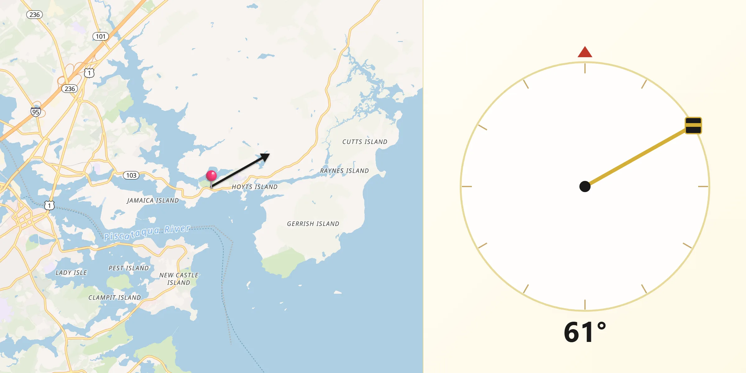 Qibla Direction from Kittery Point