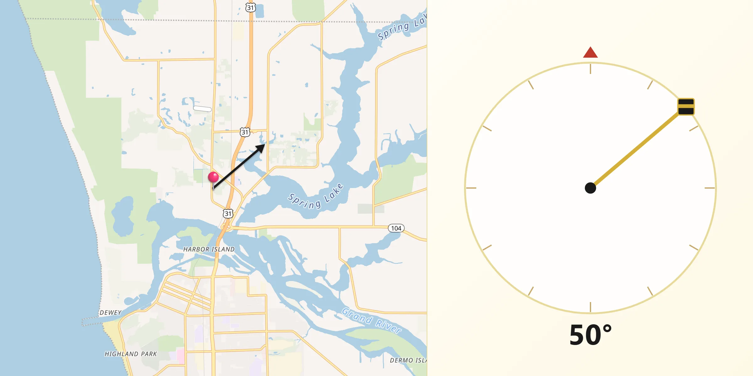 Qibla Direction from Ferrysburg