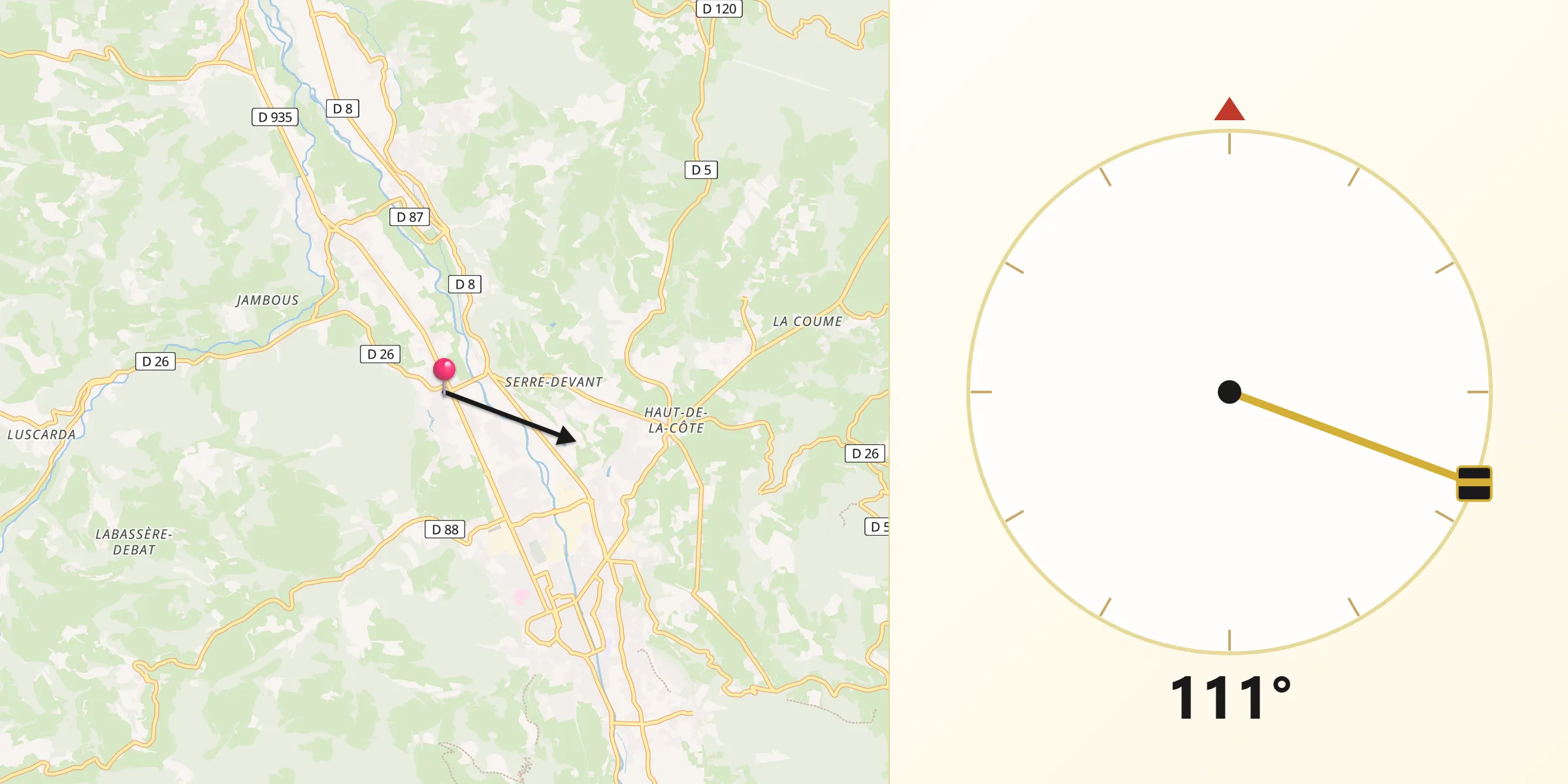 Direction vers la Qibla depuis Pouzac