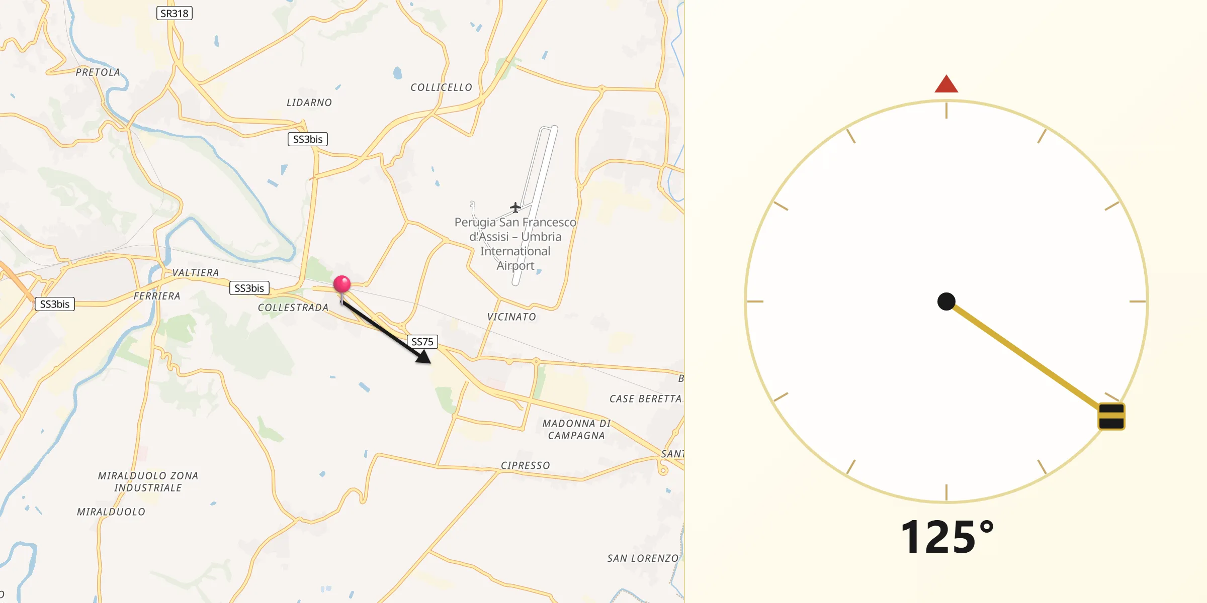 Direzione della Qibla da Via Lippia