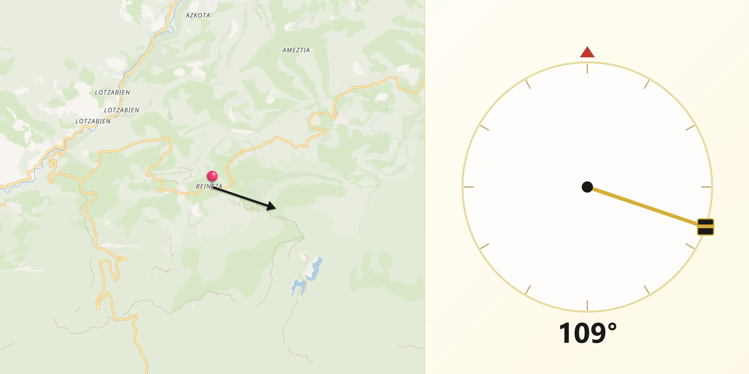 Dirección de la Qibla desde Beintza-Labaien