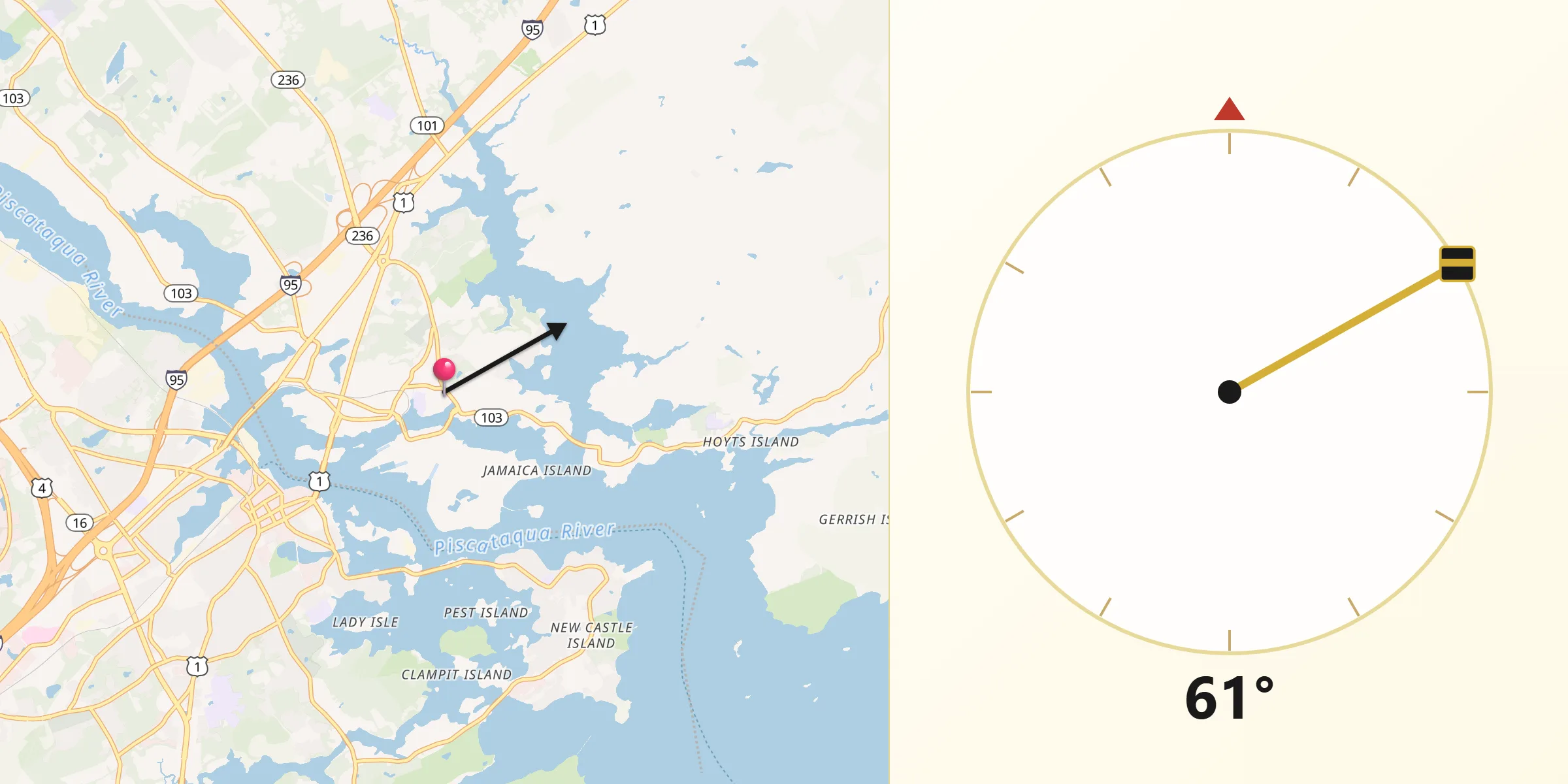Qibla Direction from Kittery