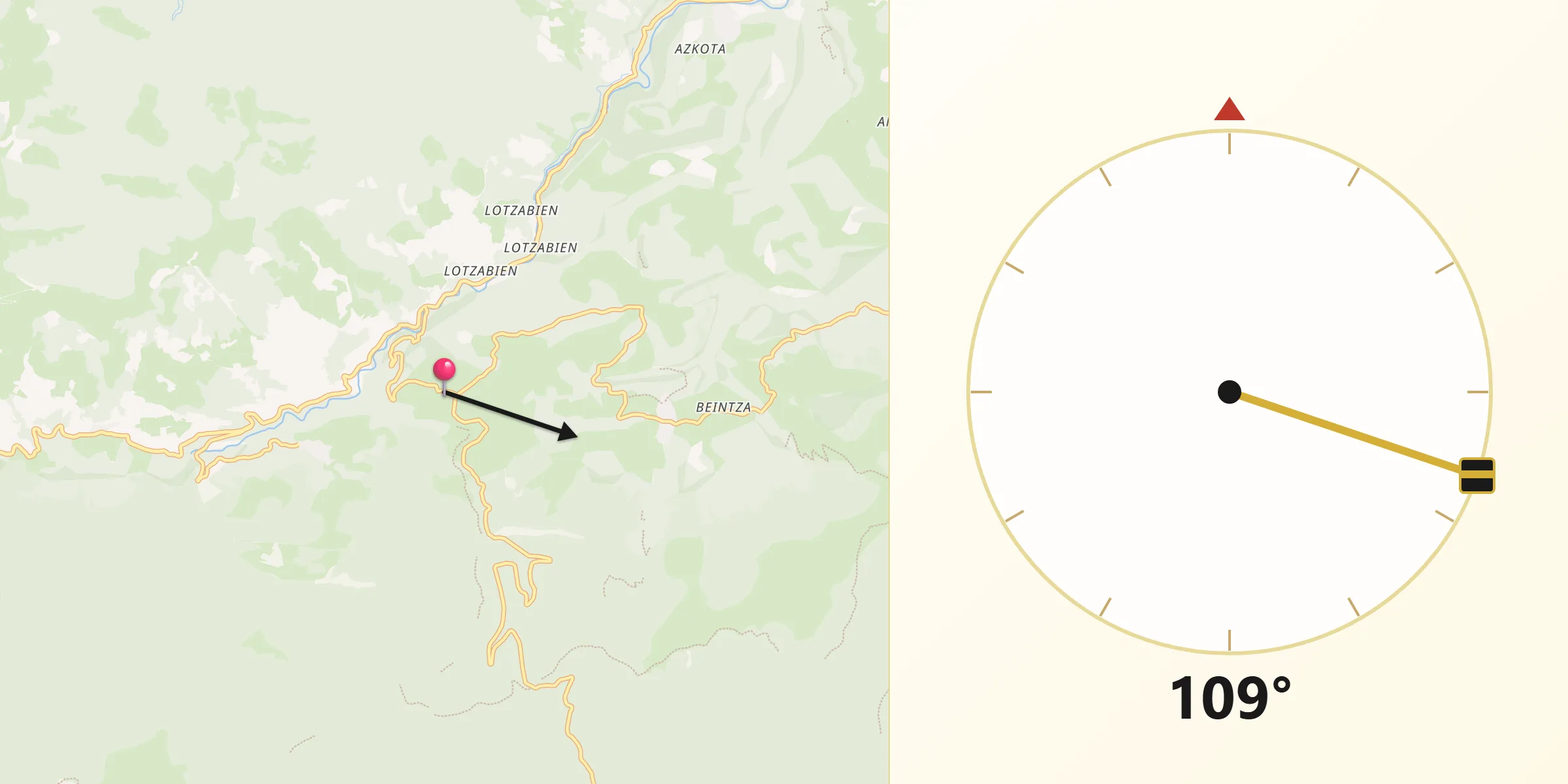 Dirección de la Qibla desde Saldías