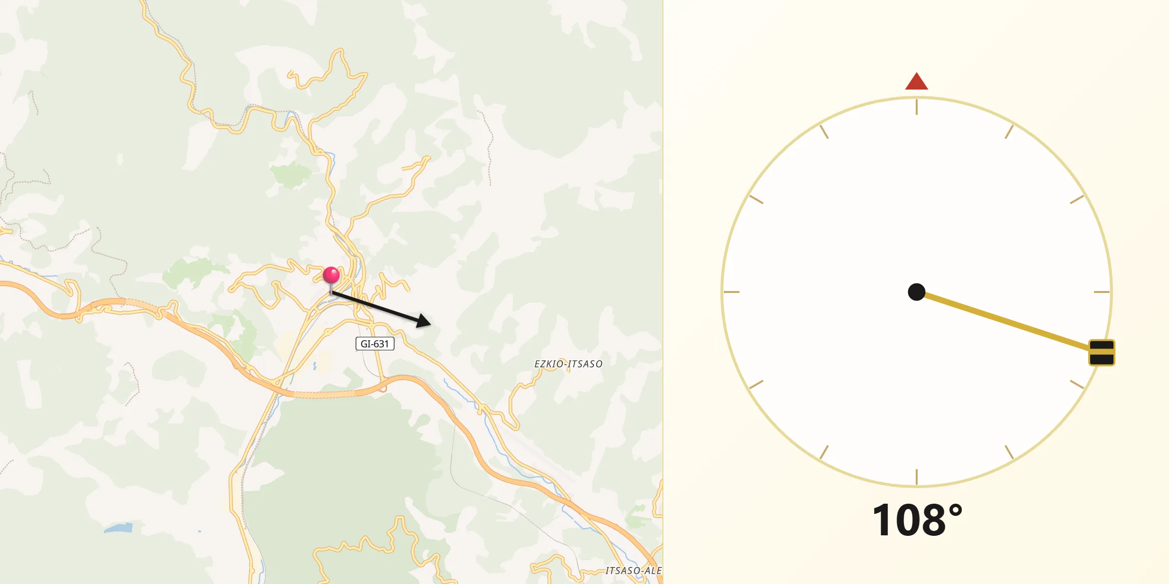 Dirección de la Qibla desde Urretxu